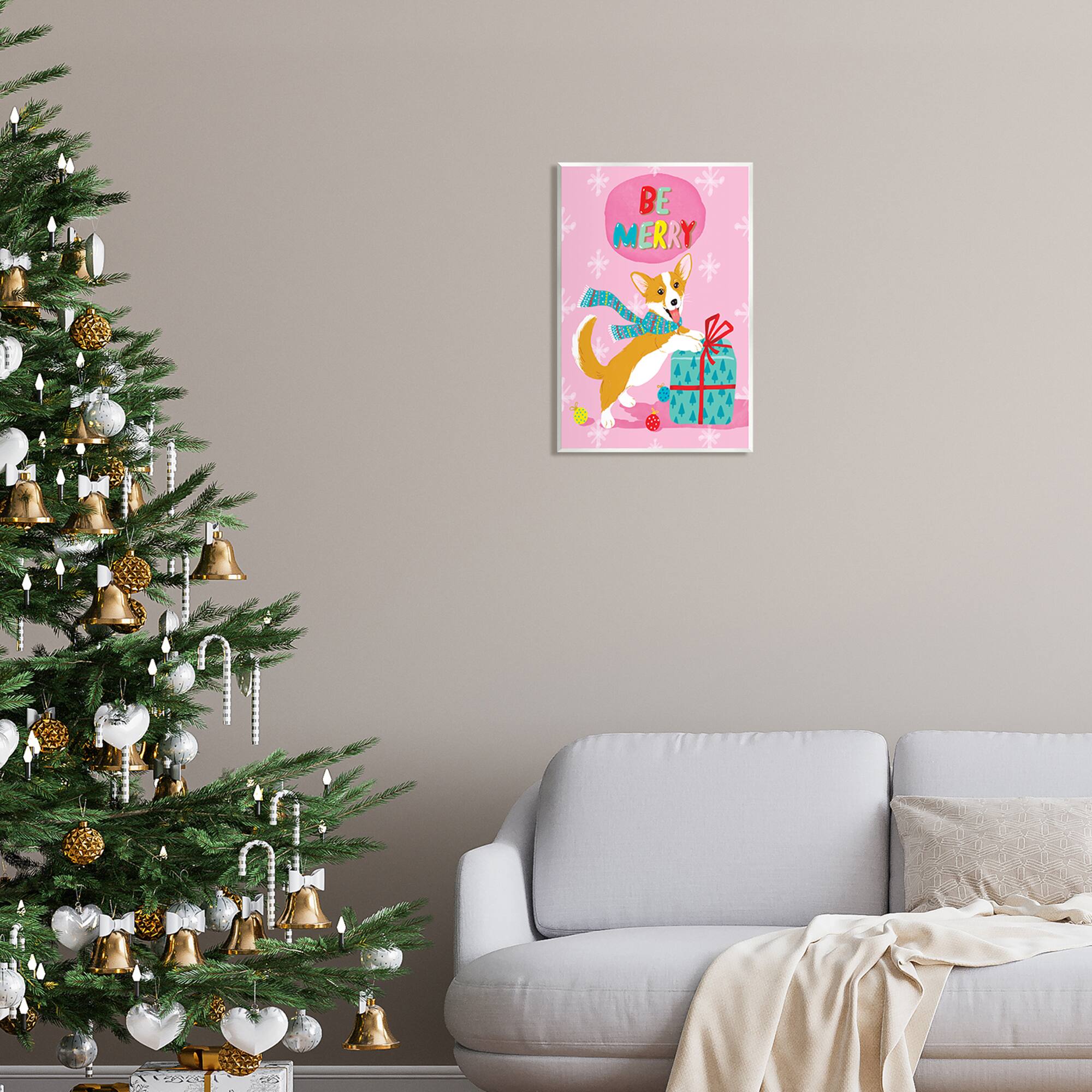 Stupell Industries Be Merry Smiling Puppy Gift Wall Plaque Art