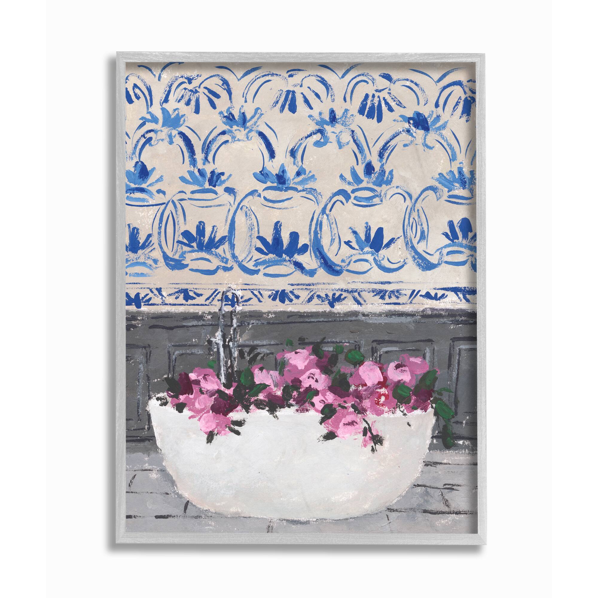 Stupell Industries Flowers In Bath Tub Gray Framed Wall Art