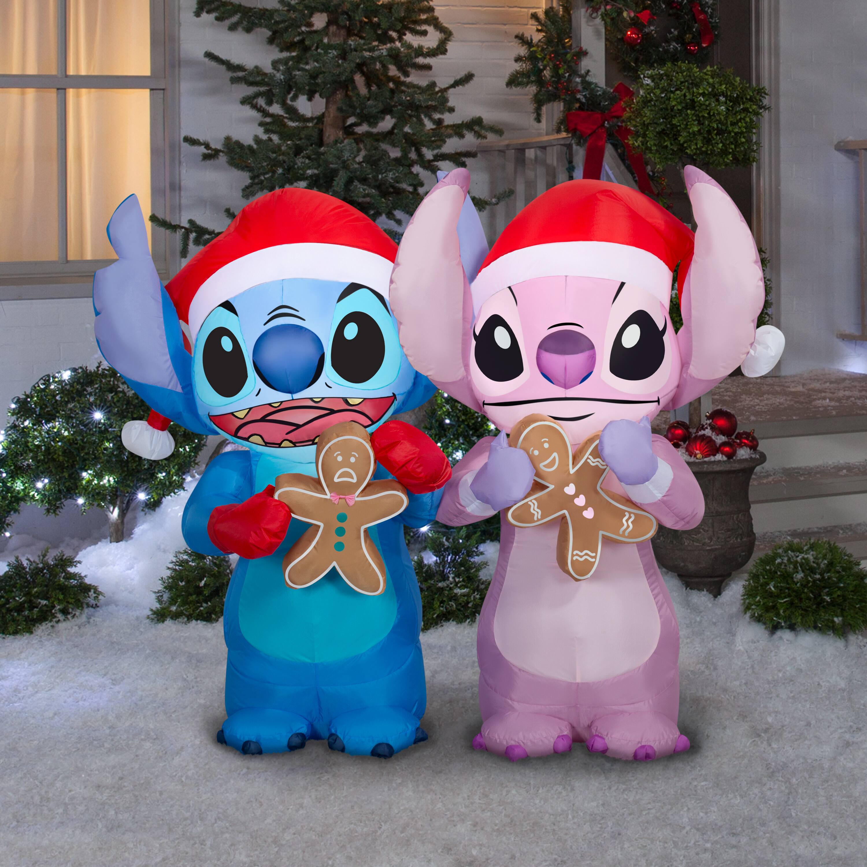 4ft. Airblown® Disney® Inflatable Holiday Stitch & Angel Eating Gingerbread Cookies Value Scene Christmas Lights Décor