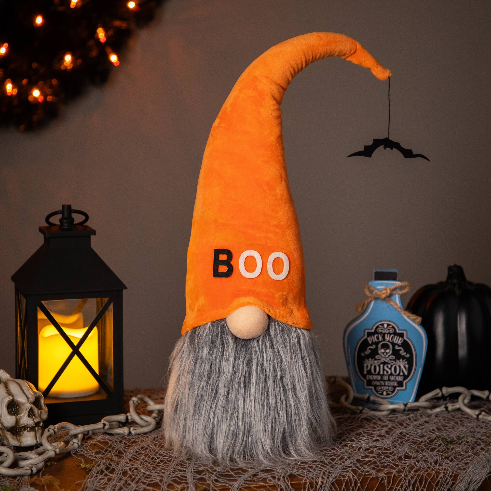 8" Flying Bat "Boo" Standing Halloween Gnome