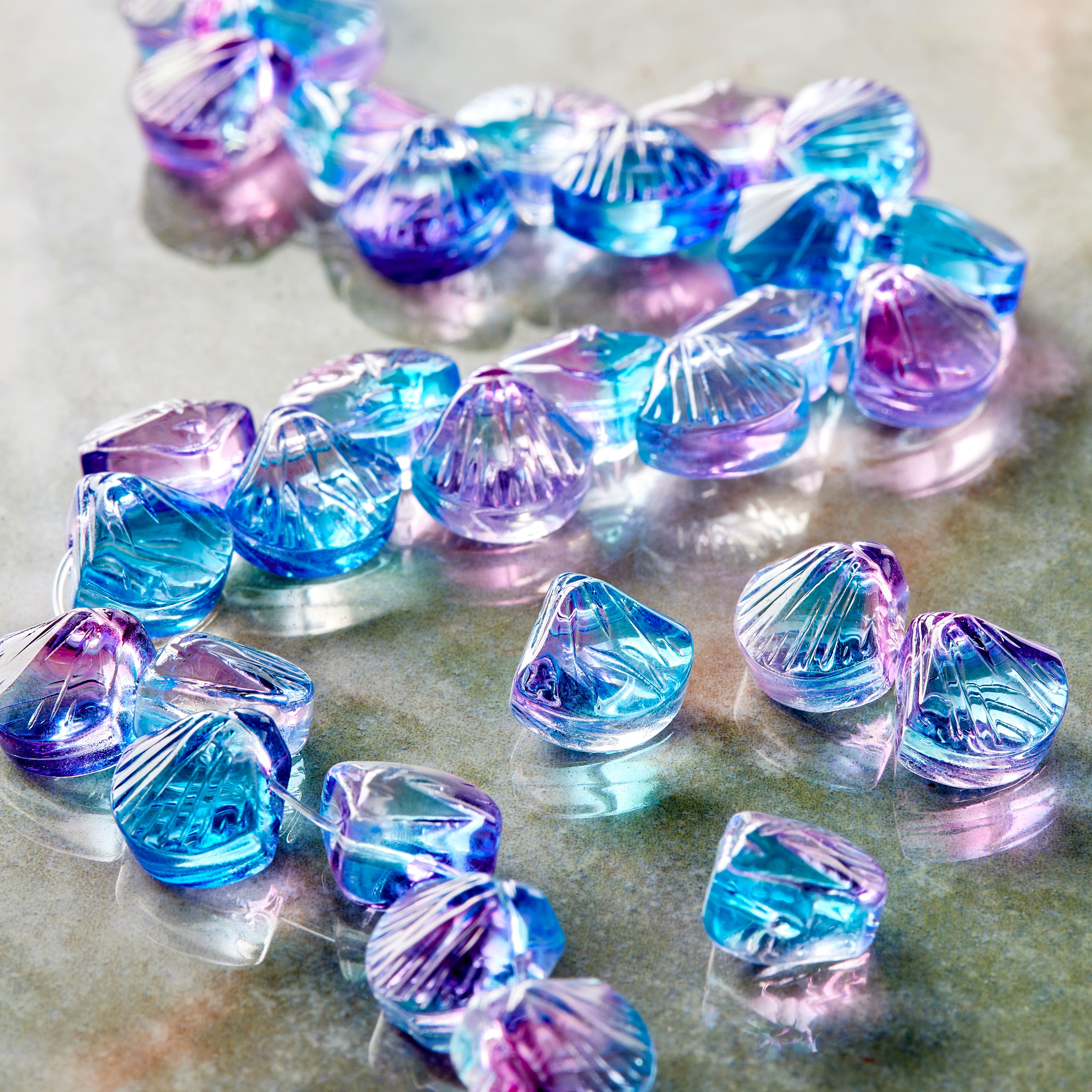 12 Pack: Pink & Blue Glass Shell Beads, 10mm by Bead Landing™