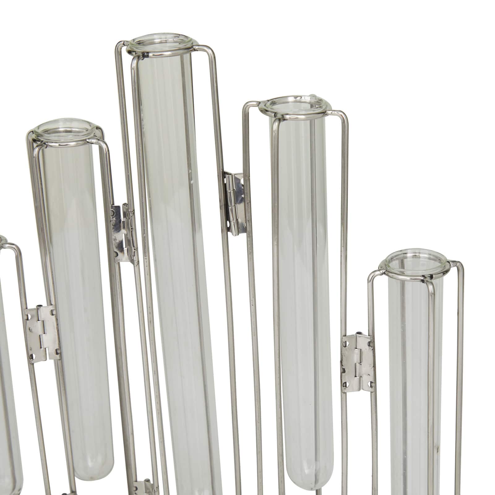 Silver Glass Tube Vase with Metal Stand 11" x 2" x 12"