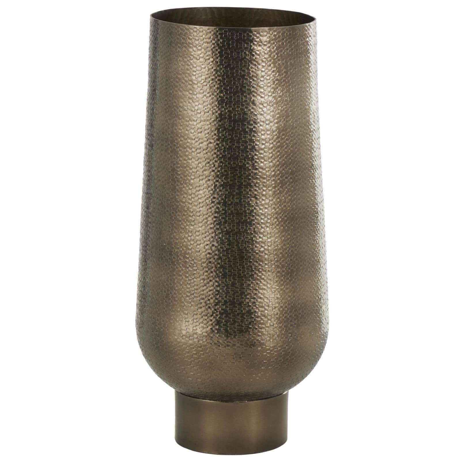 23.5" Brass Aluminum Metal Geometric Textured Wide Floor Vase with Elevated Base
