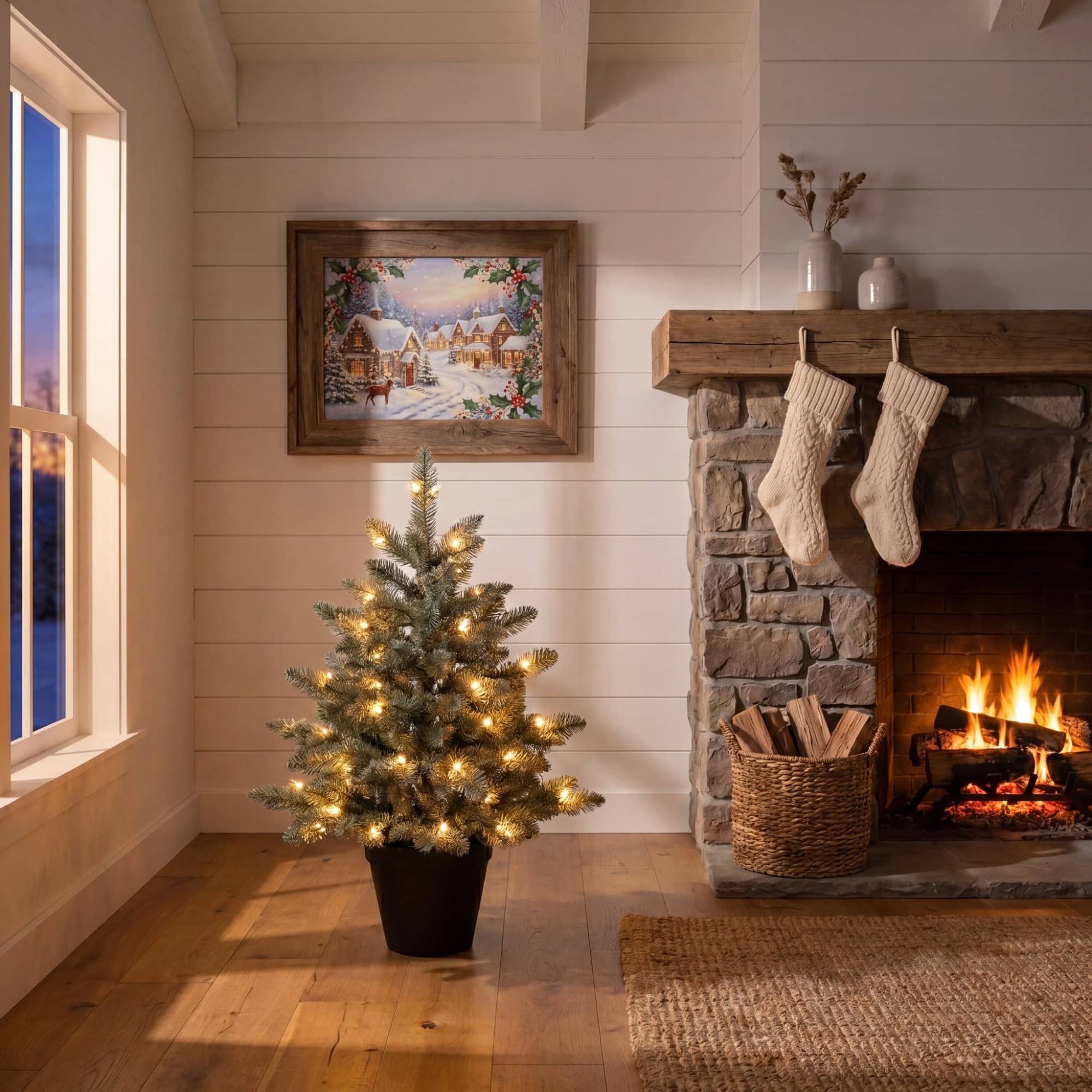 Nearly Natural 3ft. Pre-Lit Artificial Christmas Pine Tree, Warm White LED Lights