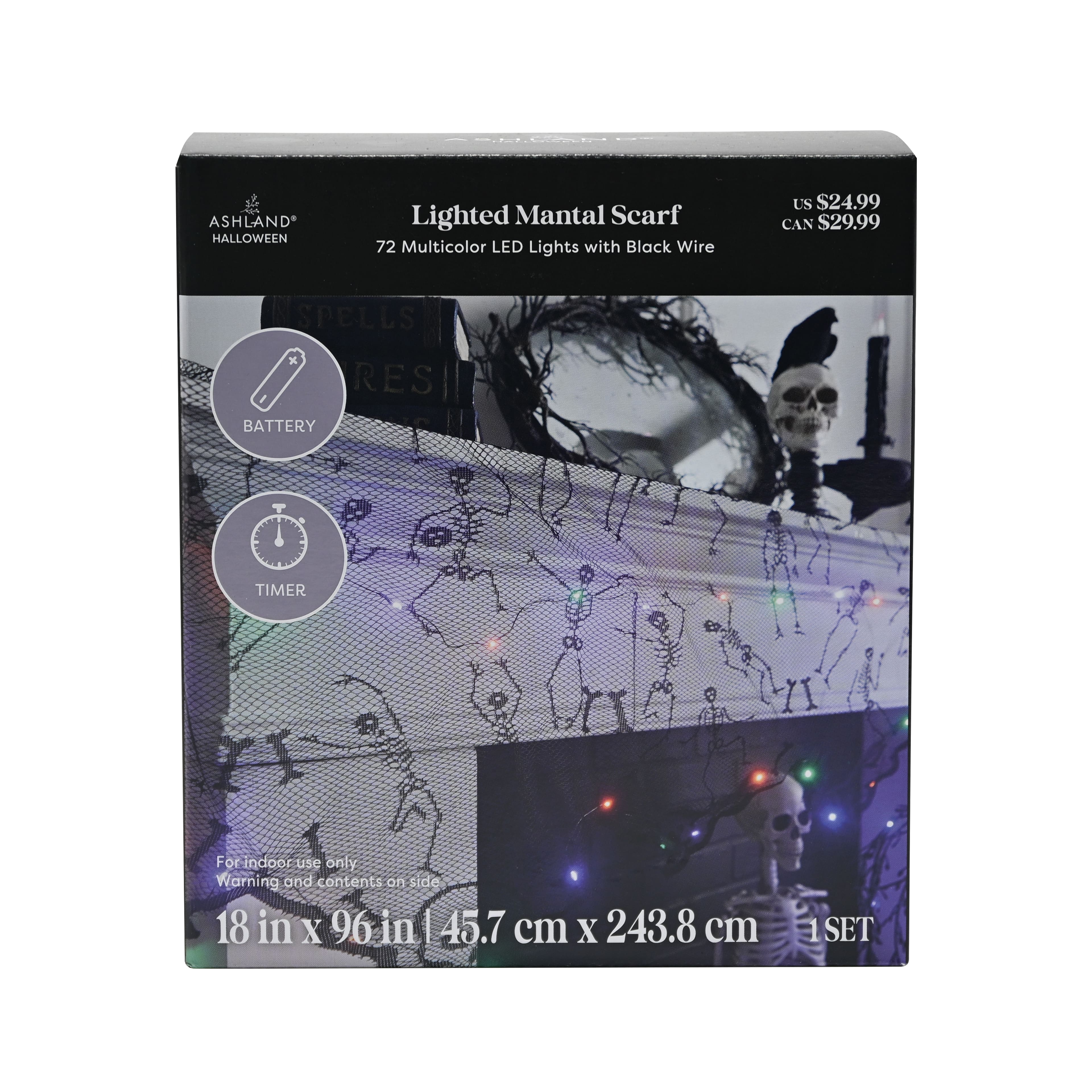 96" Spiderweb & Skeletons LED Lighted Mantel Scarf by Ashland®