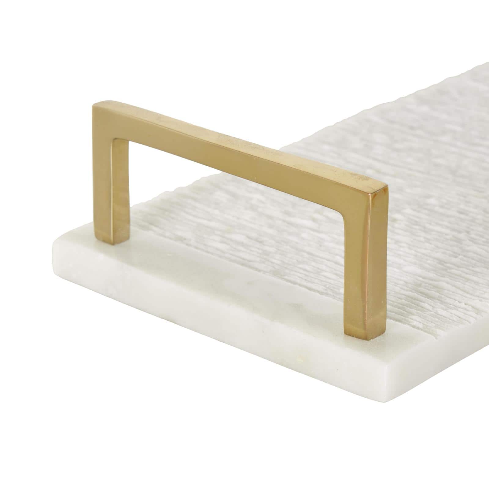 White with Gold Handles Marble Textured Tray Set