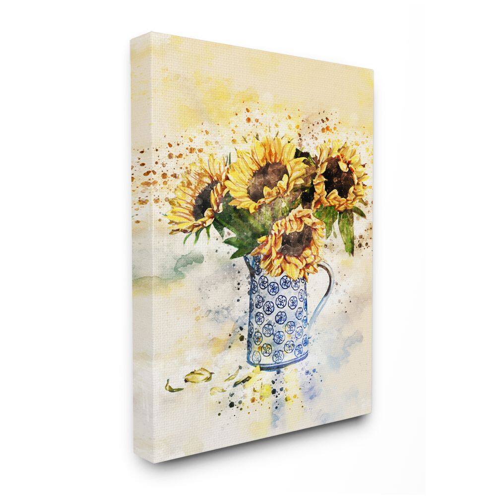 Stupell Industries Sunflower Assortment in Blue Patterned Pitcher Canvas Wall Art