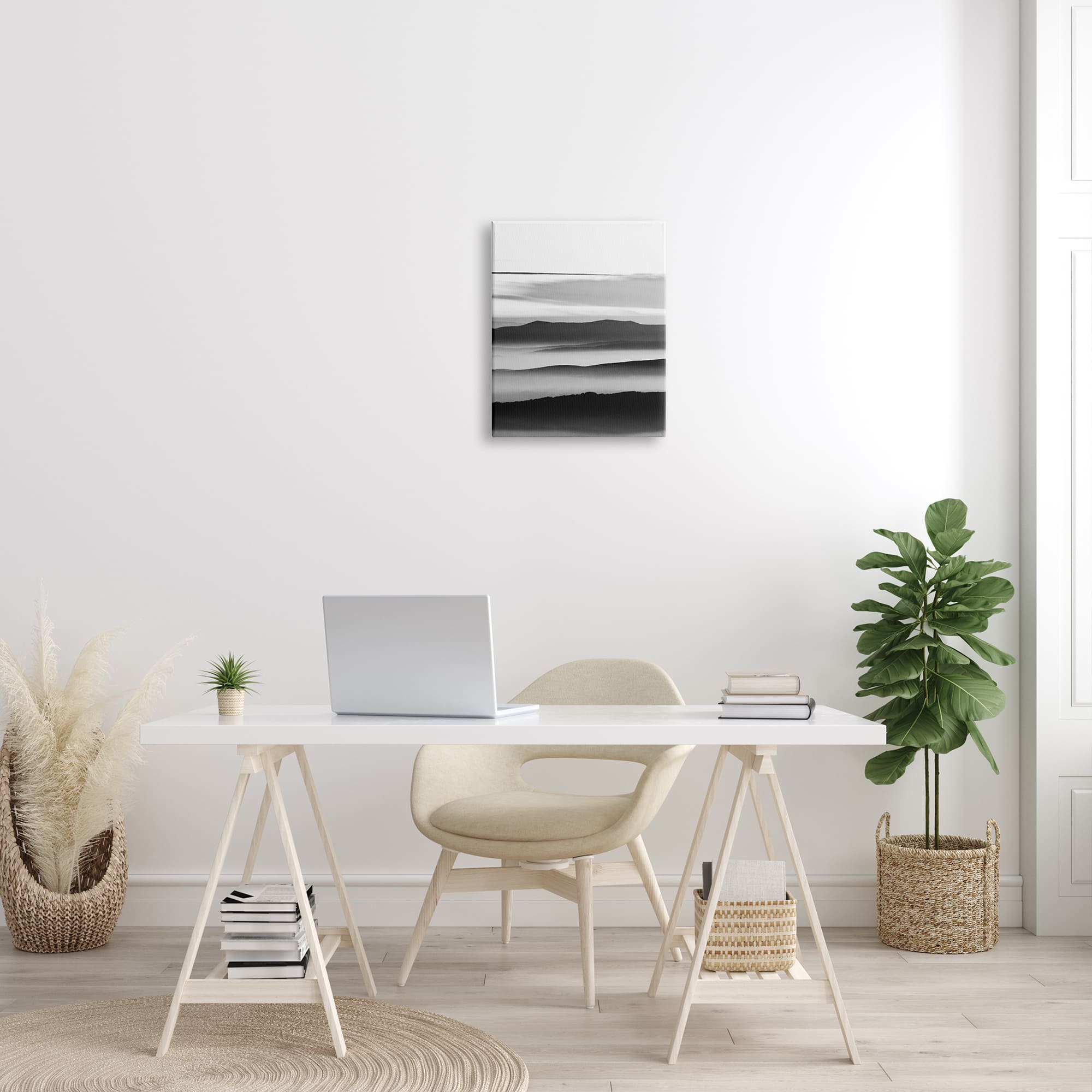 Stupell Industries Misty Clouds Eerie Mountain Landscape Black White Canvas Wall Art