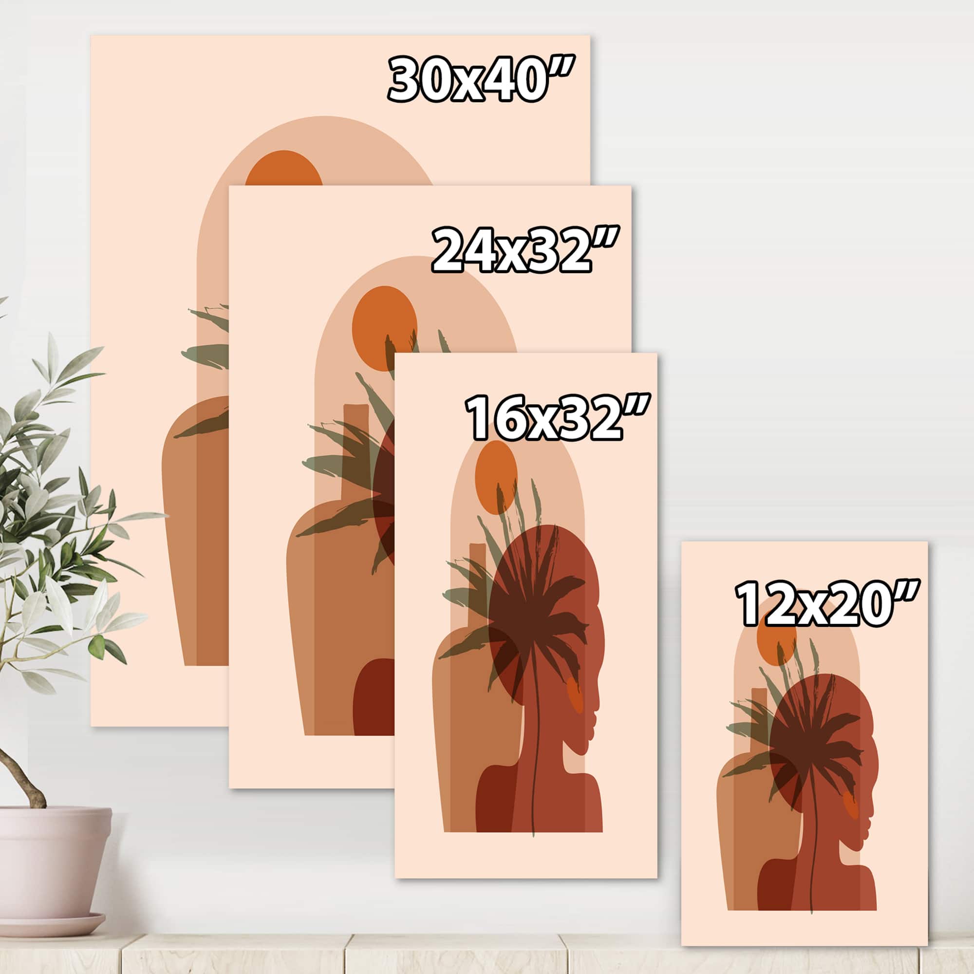 Designart - Abstract Tropical Palm Leaf & Pretty Girl Portrait - Modern Canvas Wall Art Print