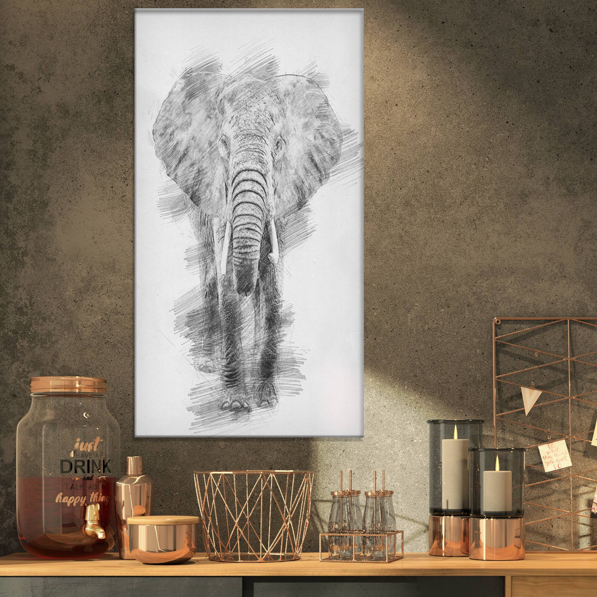 Designart - Black and White Elephant Pencil ketch