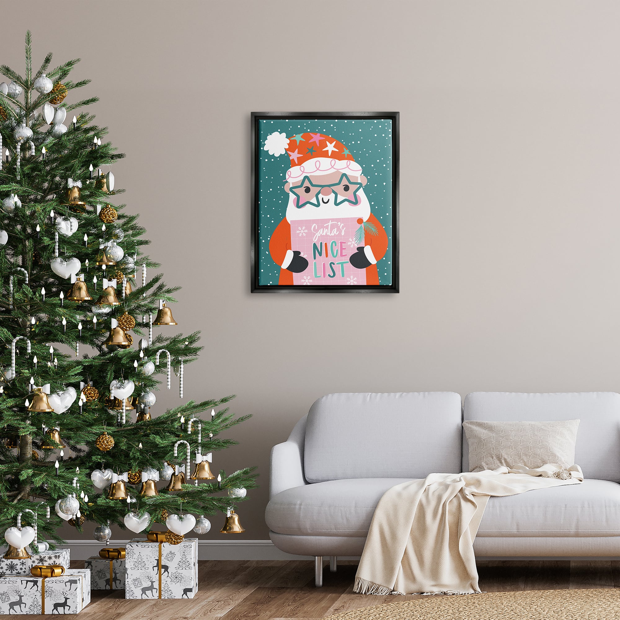 Stupell Industries Santa's Nice List Falling Snow Framed Floater Canvas Wall Art