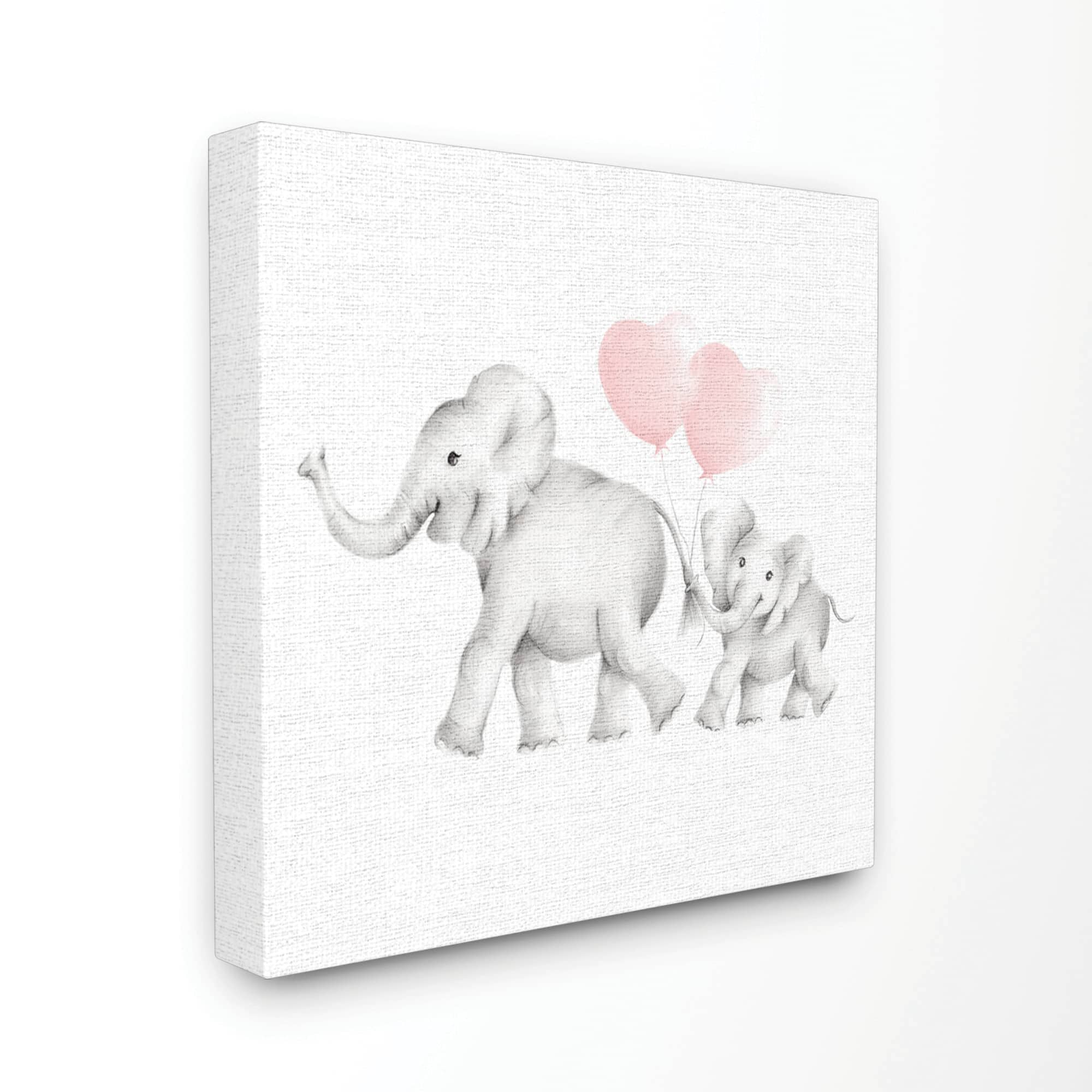 Stupell Industries Elephant Family Balloon Linen Look Canvas Wall Art