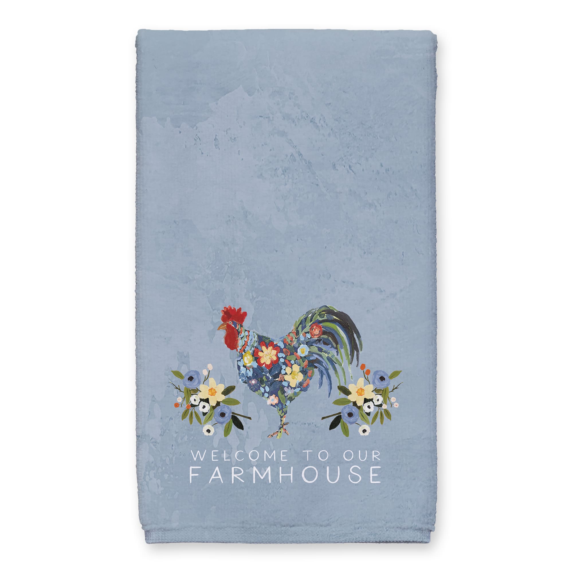 Floral Rooster Collage Blue 16" x 25" Towel Set