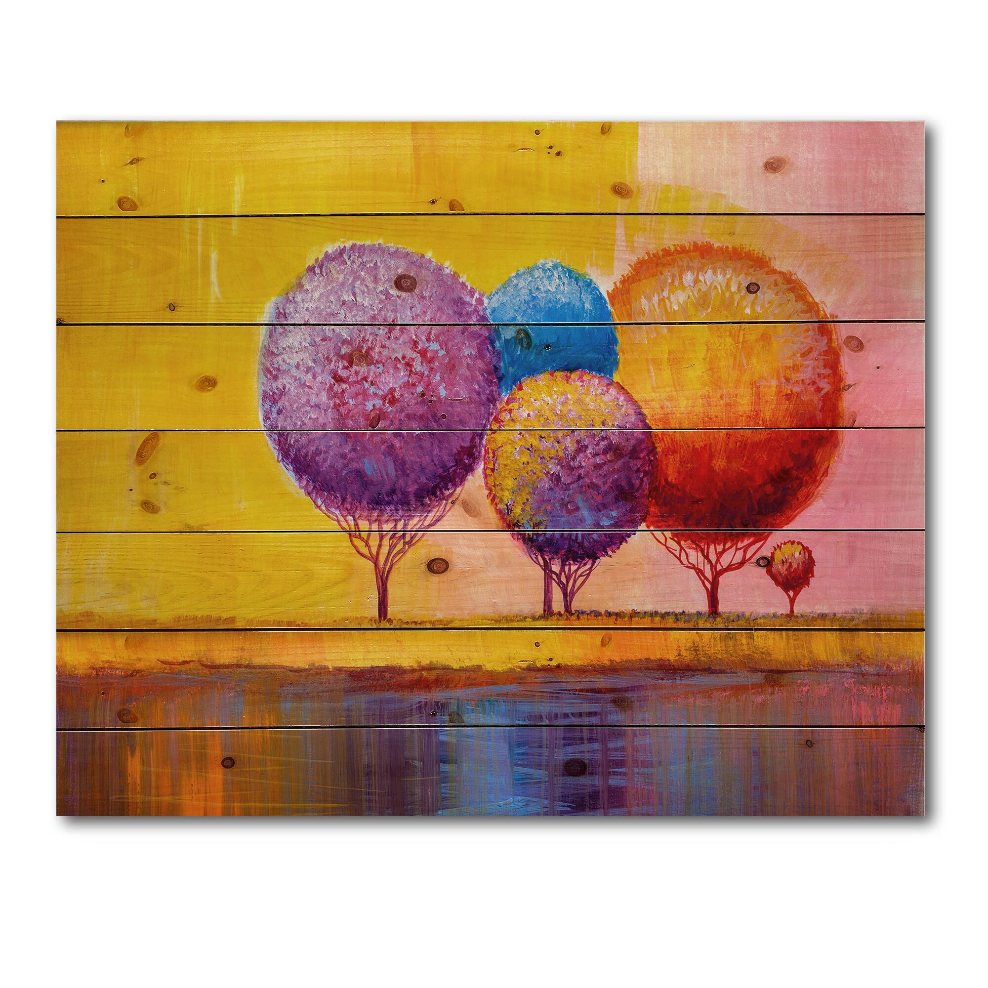 Designart - Autumn Fantasy Trees I - Modern Print on Natural Pine Wood