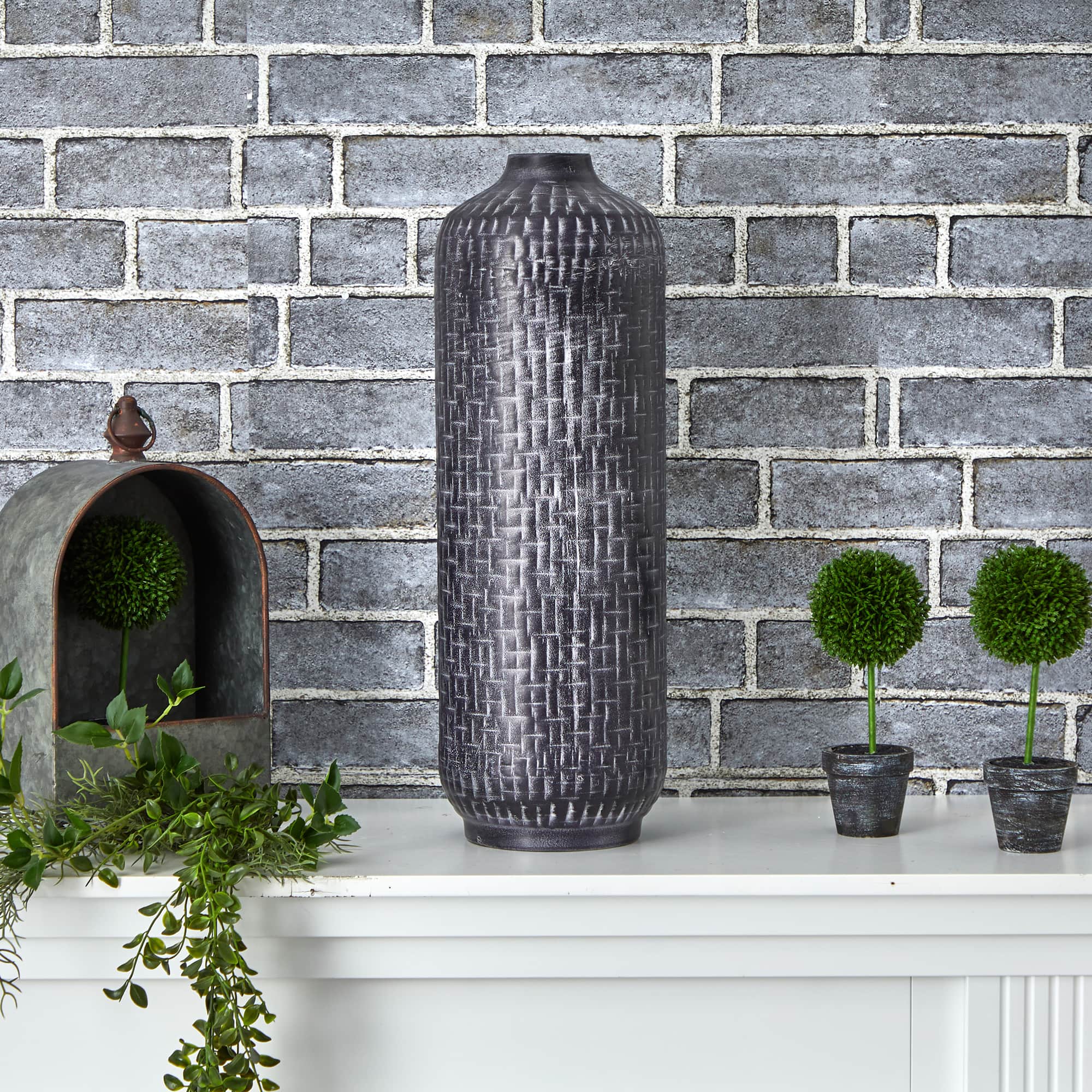 21" Embossed Metal Cylinder Vase