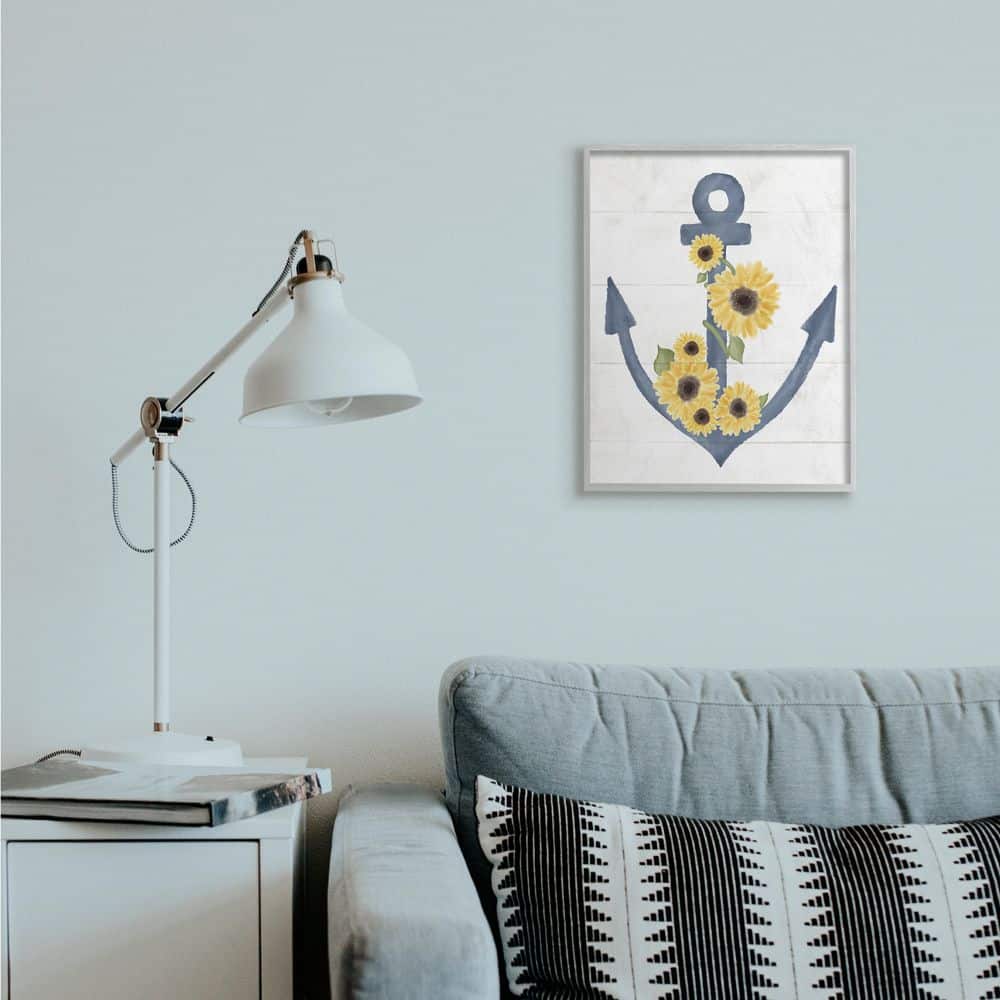 Stupell Industries Countryside Anchor with Sunflower Vine Floral Detail Framed Wall Art