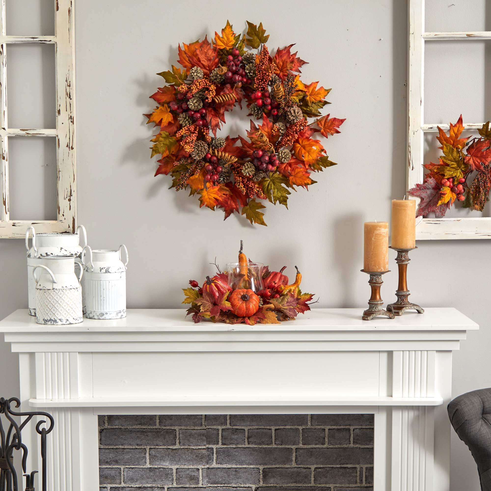 16" Pumpkin, Gourd, Berry & Maple Leaf Candelabrum