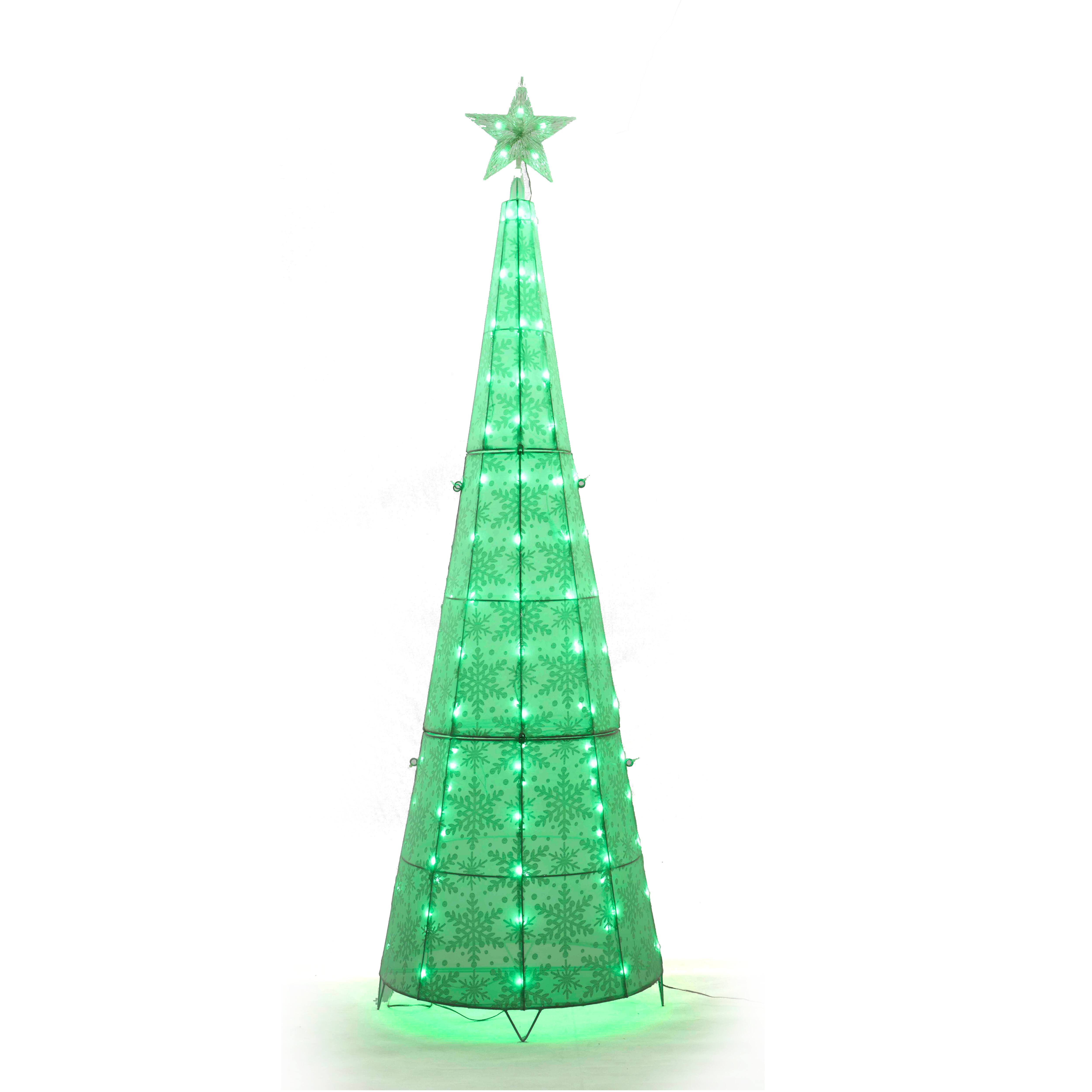 72'' Color Changing LED Glittering Snowflake Cone Tree Sculpture