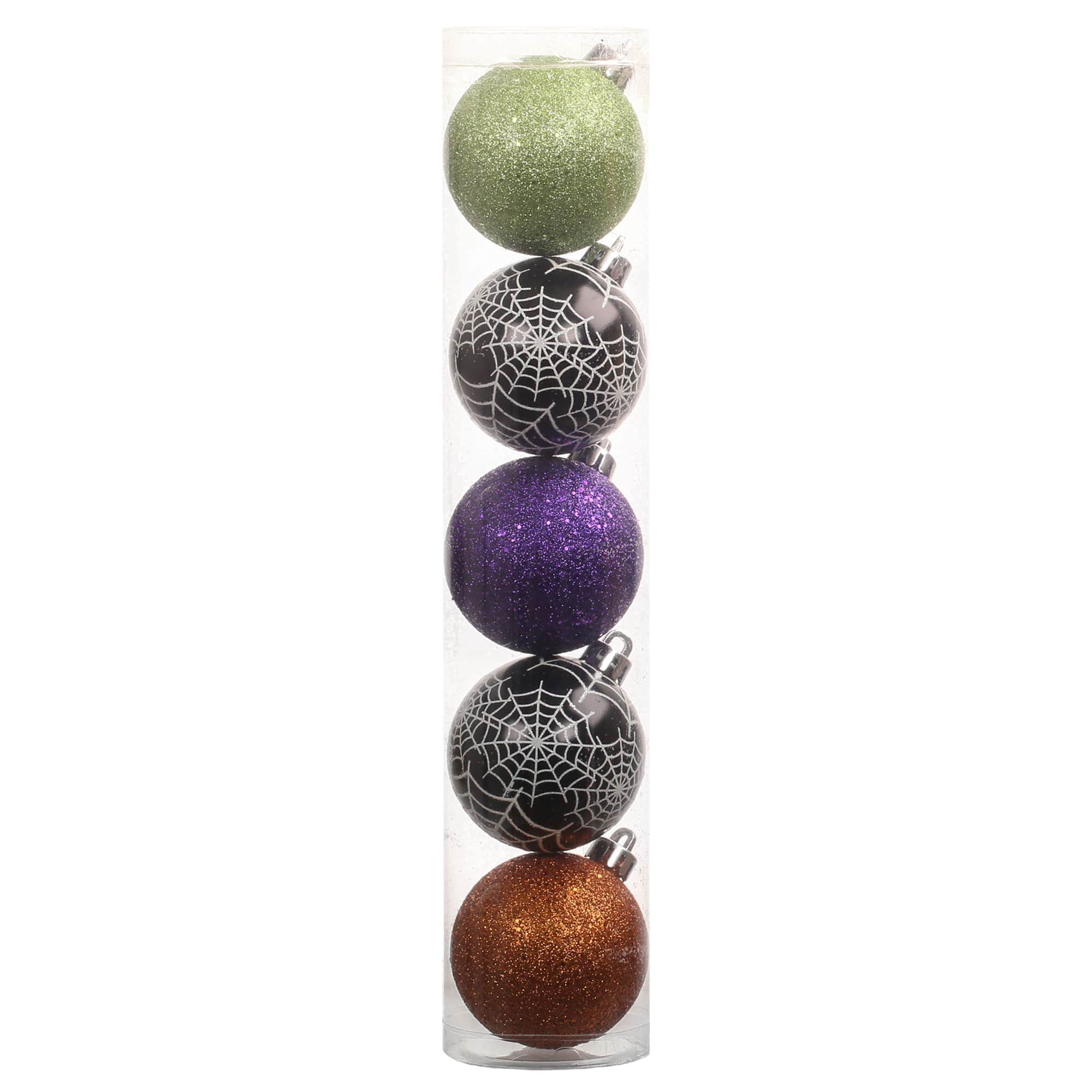 5 Pack 57mm Spiderweb & Glitter Shatterproof Ball Ornaments by Ashland®
