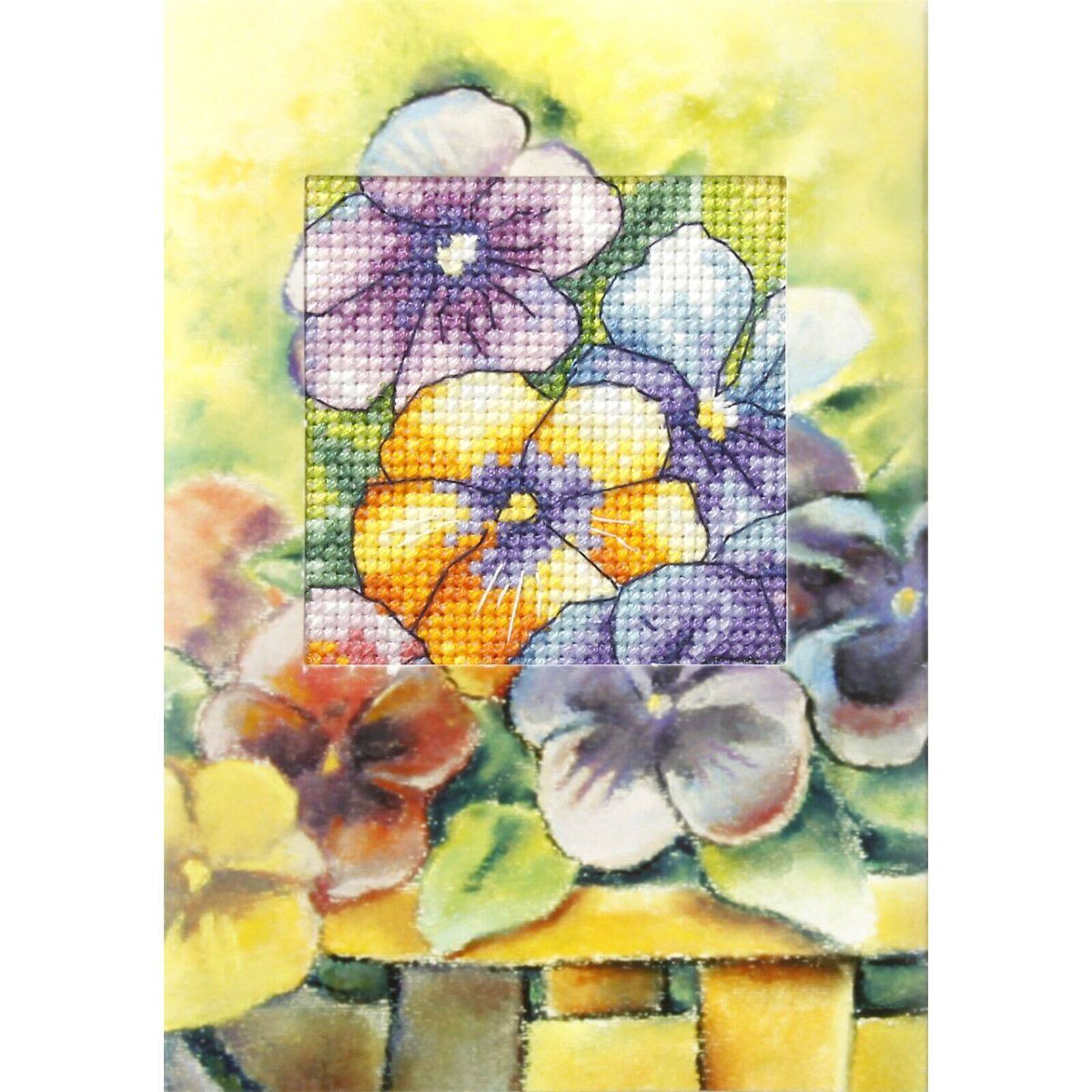 Orchidea Complete Cross Stitch Kit - Greetings Card Pansies