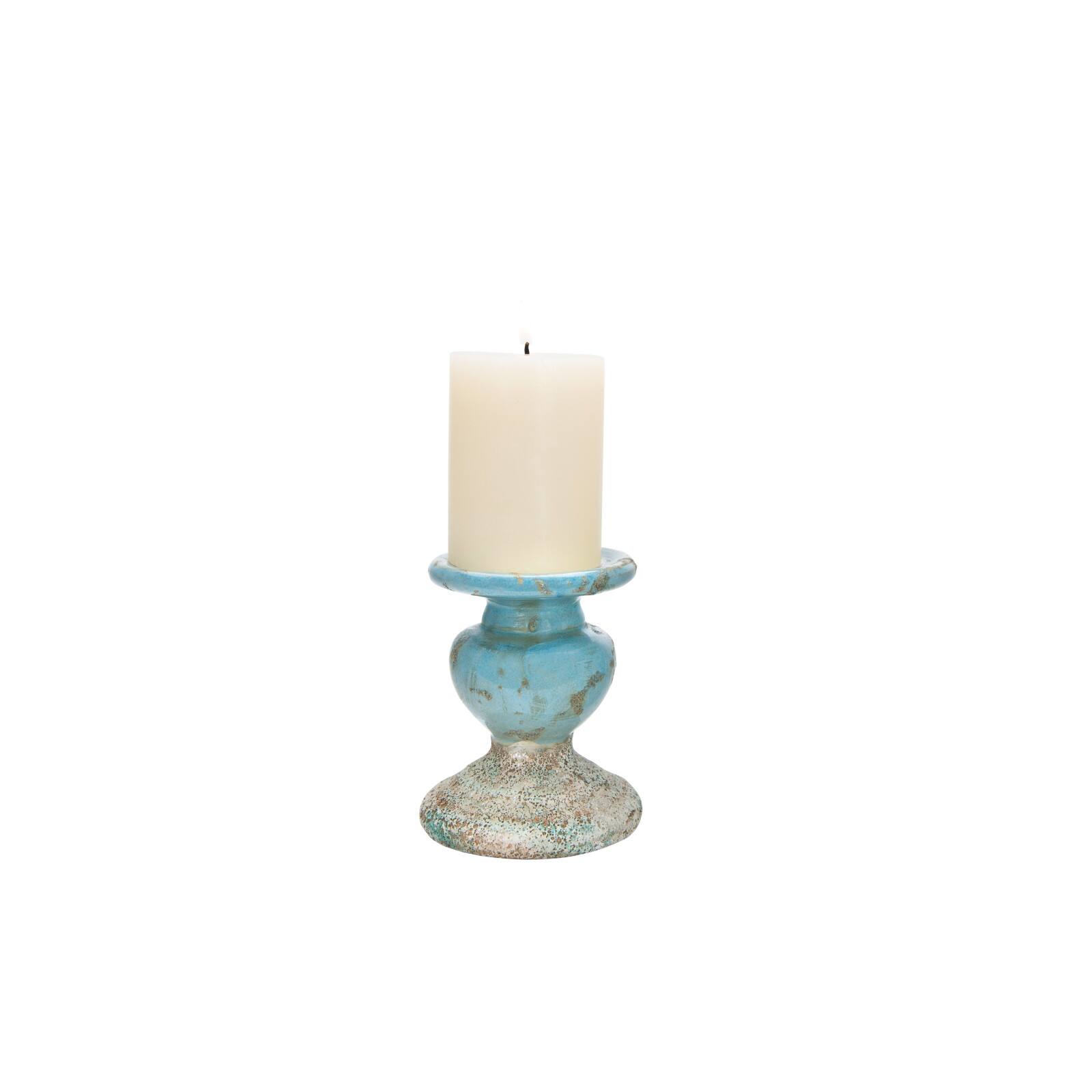 Hello Honey® 5" Distressed Blue Terracotta Pillar Candleholder