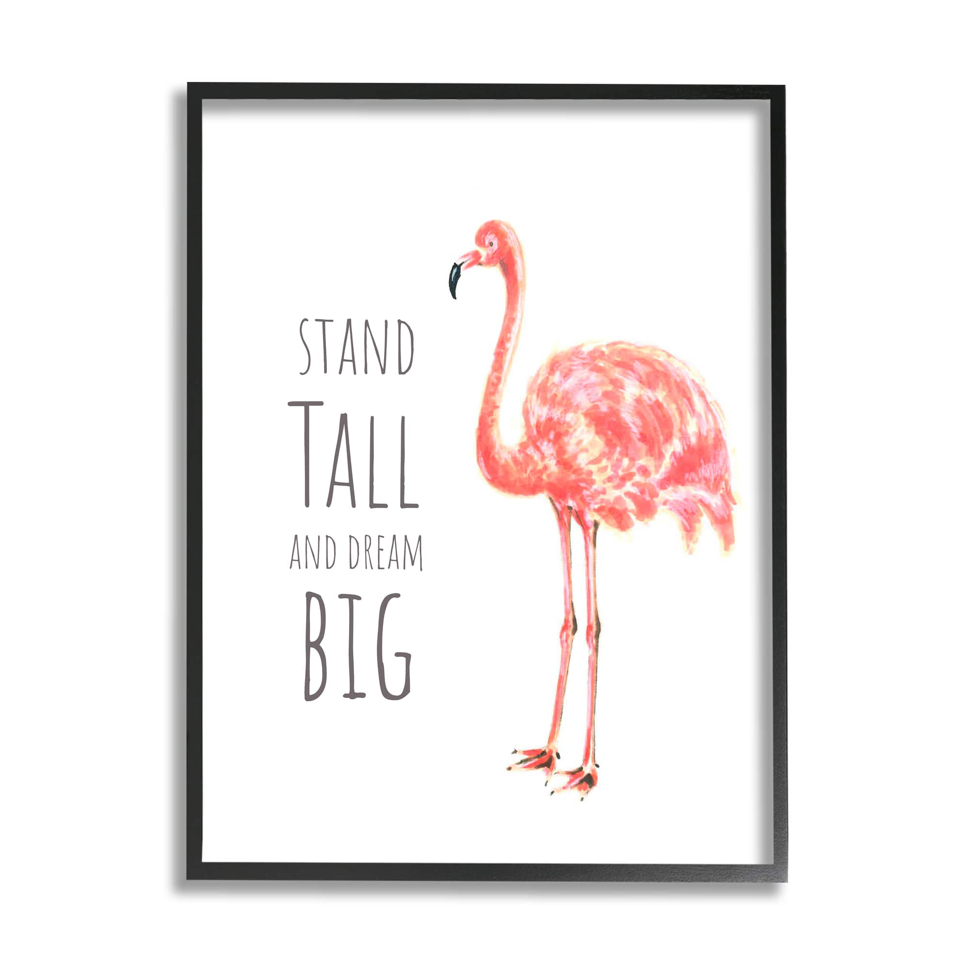 Stupell Industries Stand Tall and Dream Big Phrase Pink Flamingo Framed Wall Art