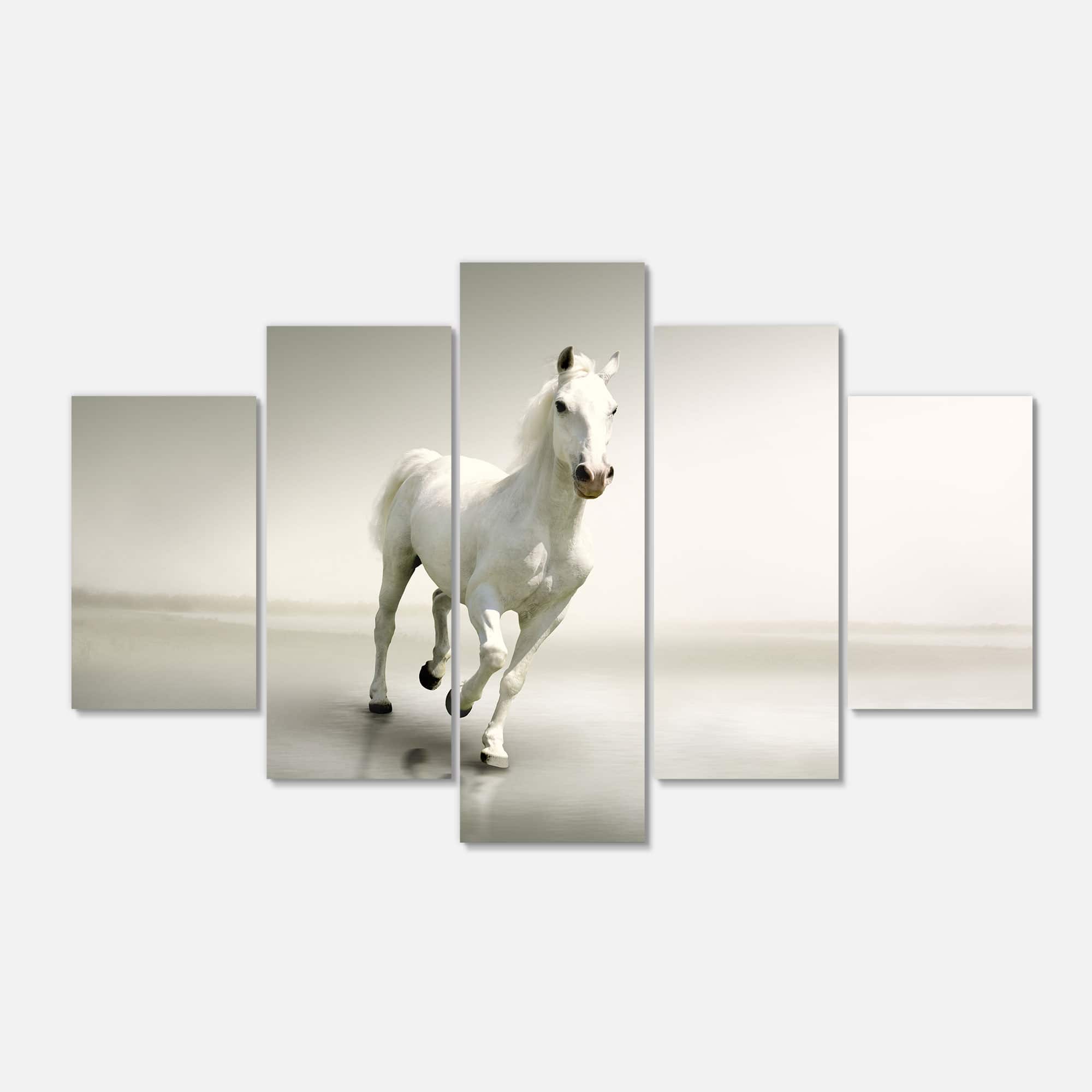 Designart - Beautiful White Horse Running - Animal Canvas Art Print