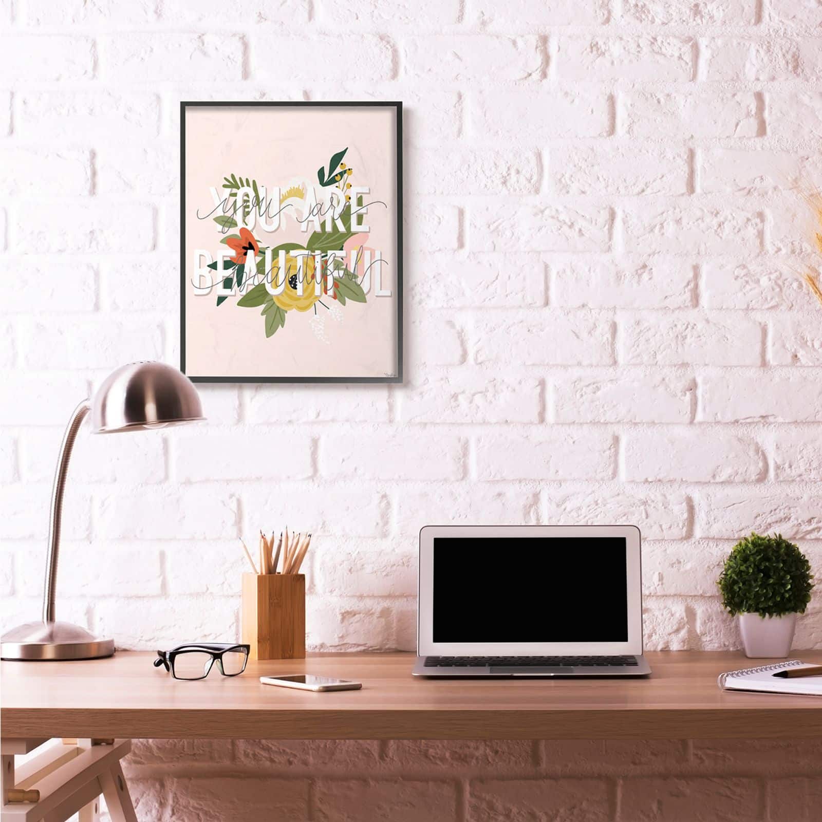 Stupell Industries You Are Beautiful Pink Flower with Black Frame Wall Accent