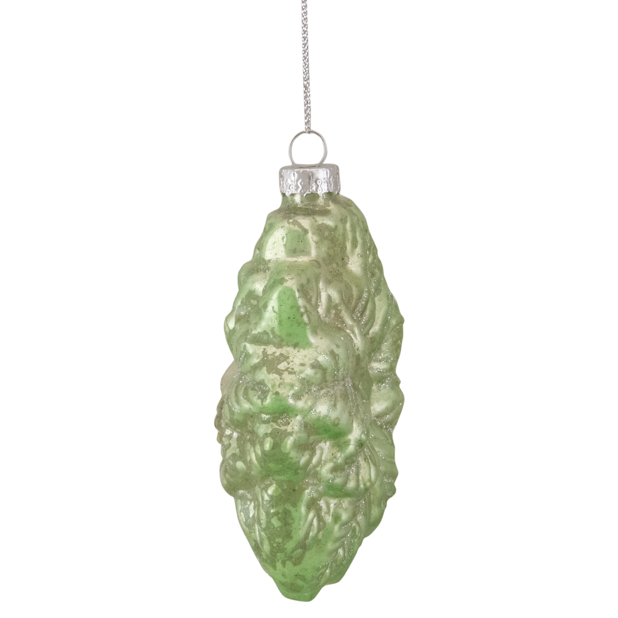 4" Glittered Green Poinsettia Flower Glass Christmas Ornament
