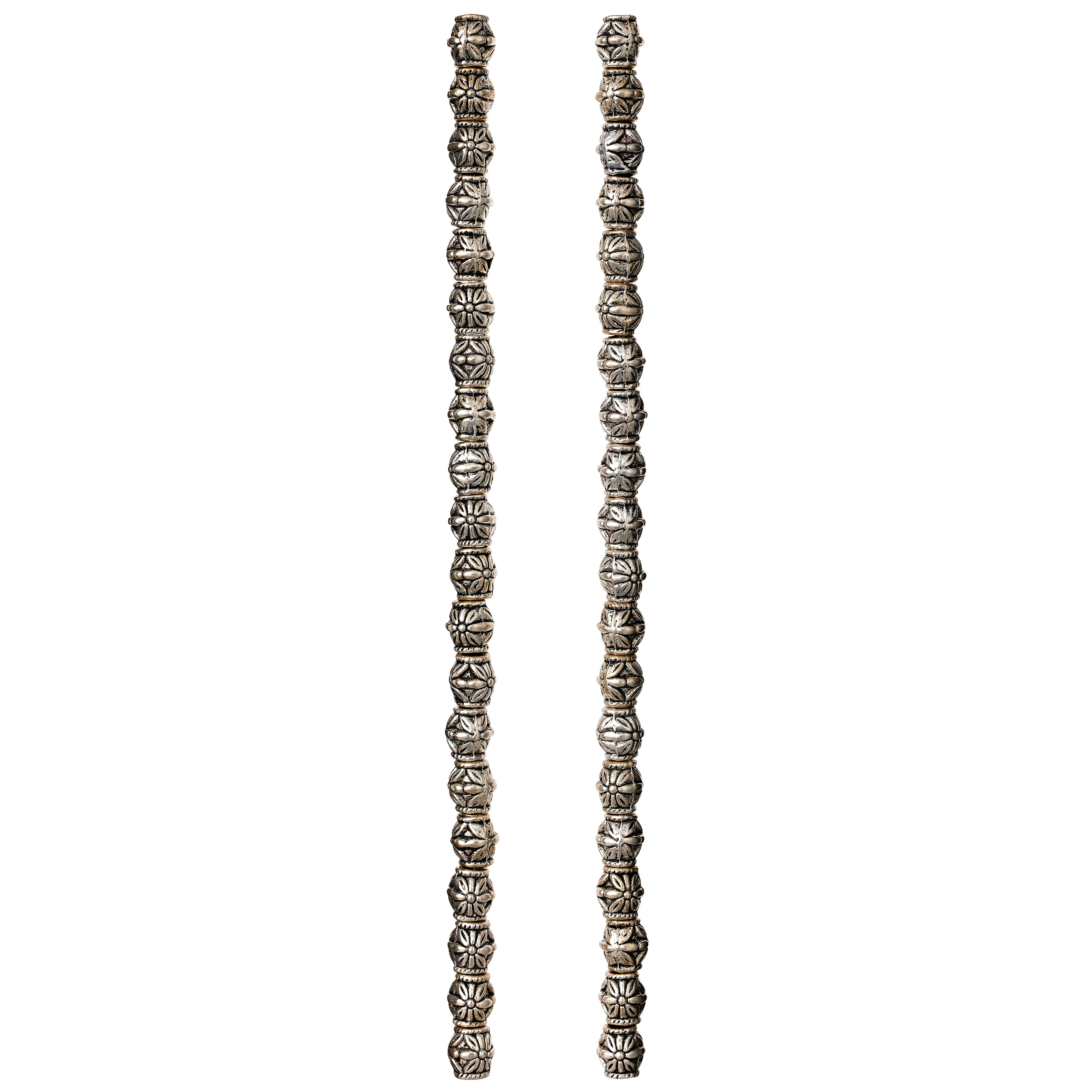 12 Pack:  Antique Silver Carved Flower Tube Beads, 7mm by Bead Landing™