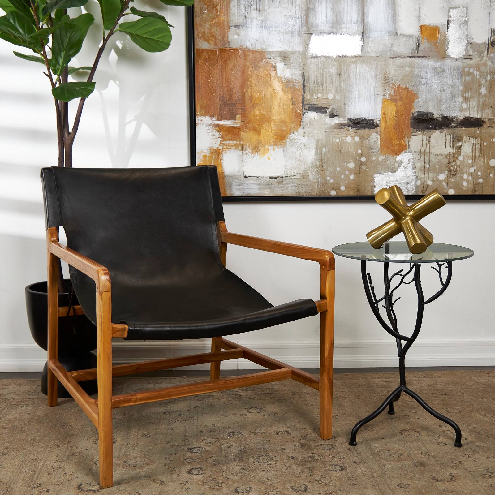 22" Metal Branch Accent Table with Glass Top