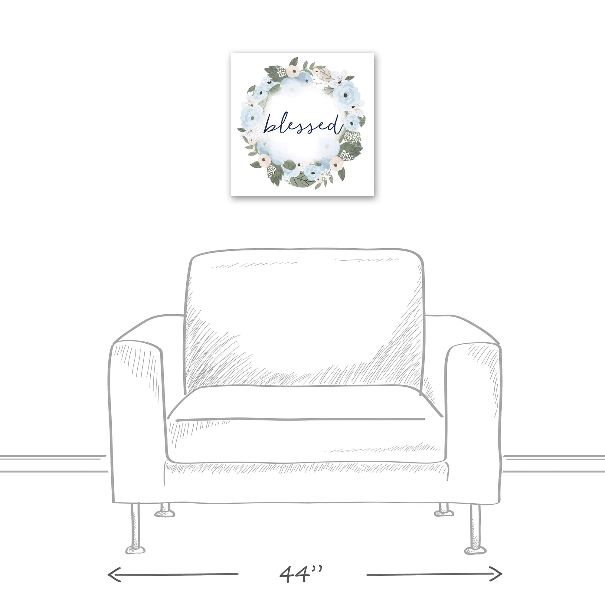 Blue Blessed Floral Wreath 16" x 16" Canvas Wall Art