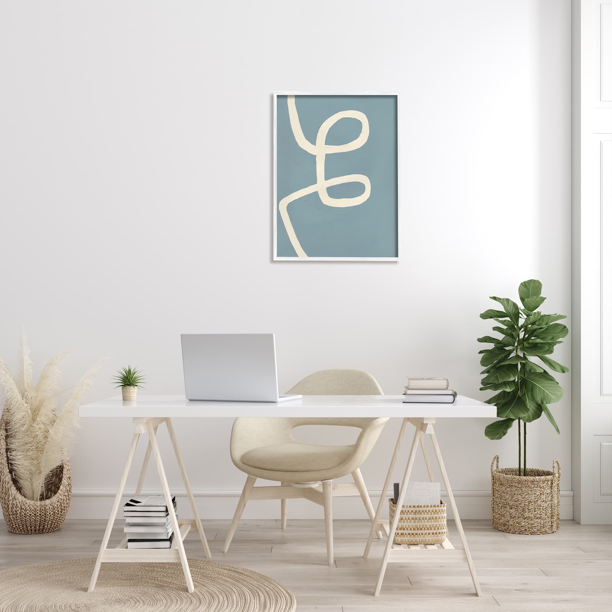 Stupell Industries Blue Abstract Curve White Framed Wall Art