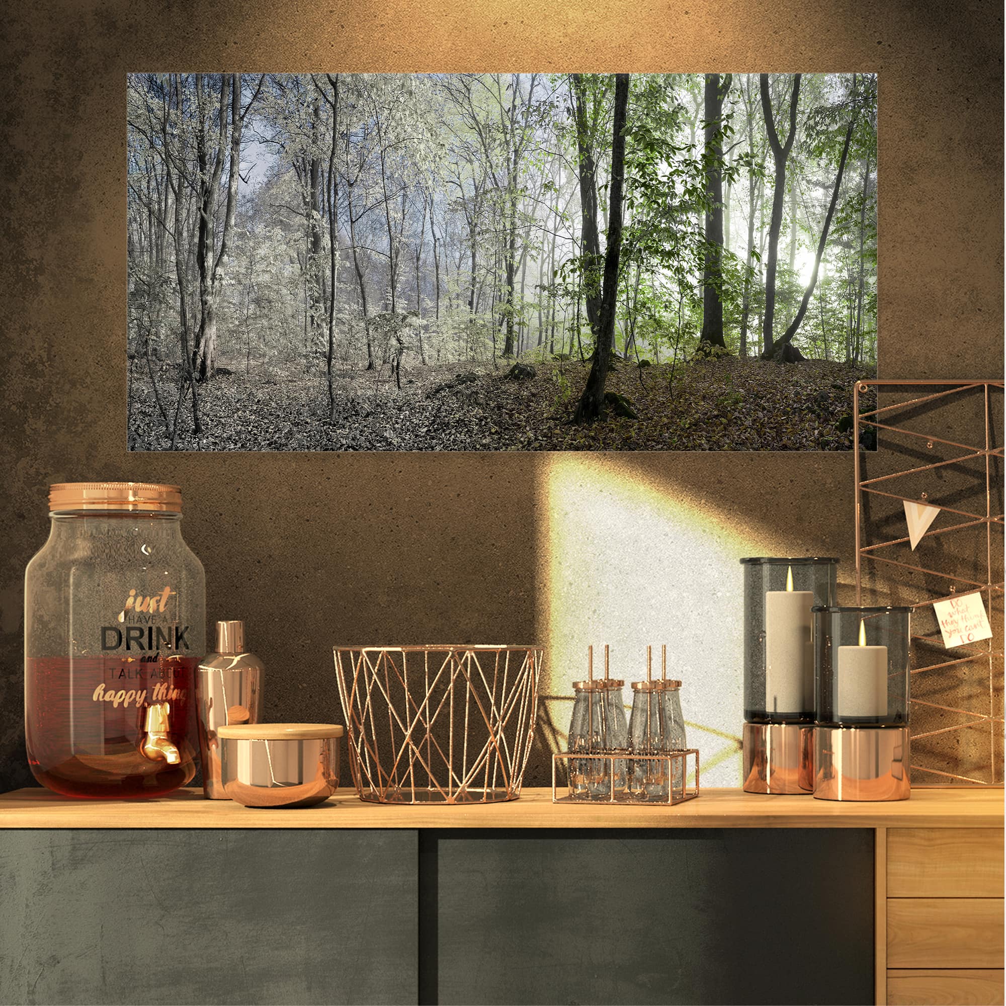 Designart - Green Morning in Forest Panorama - Landscape Canvas Art Print
