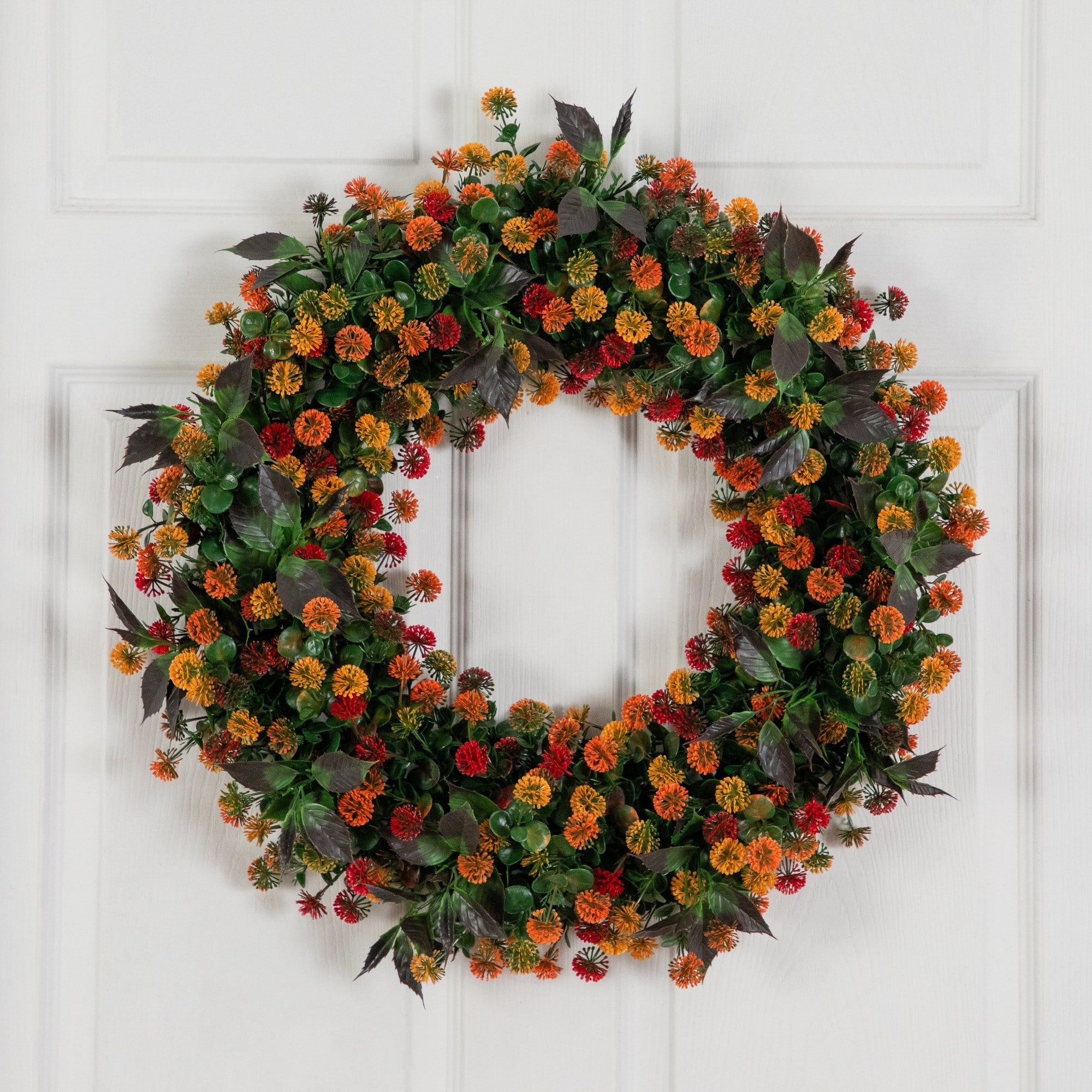 24" UV Resistant Autumn Artificial Fall Mum Wreath