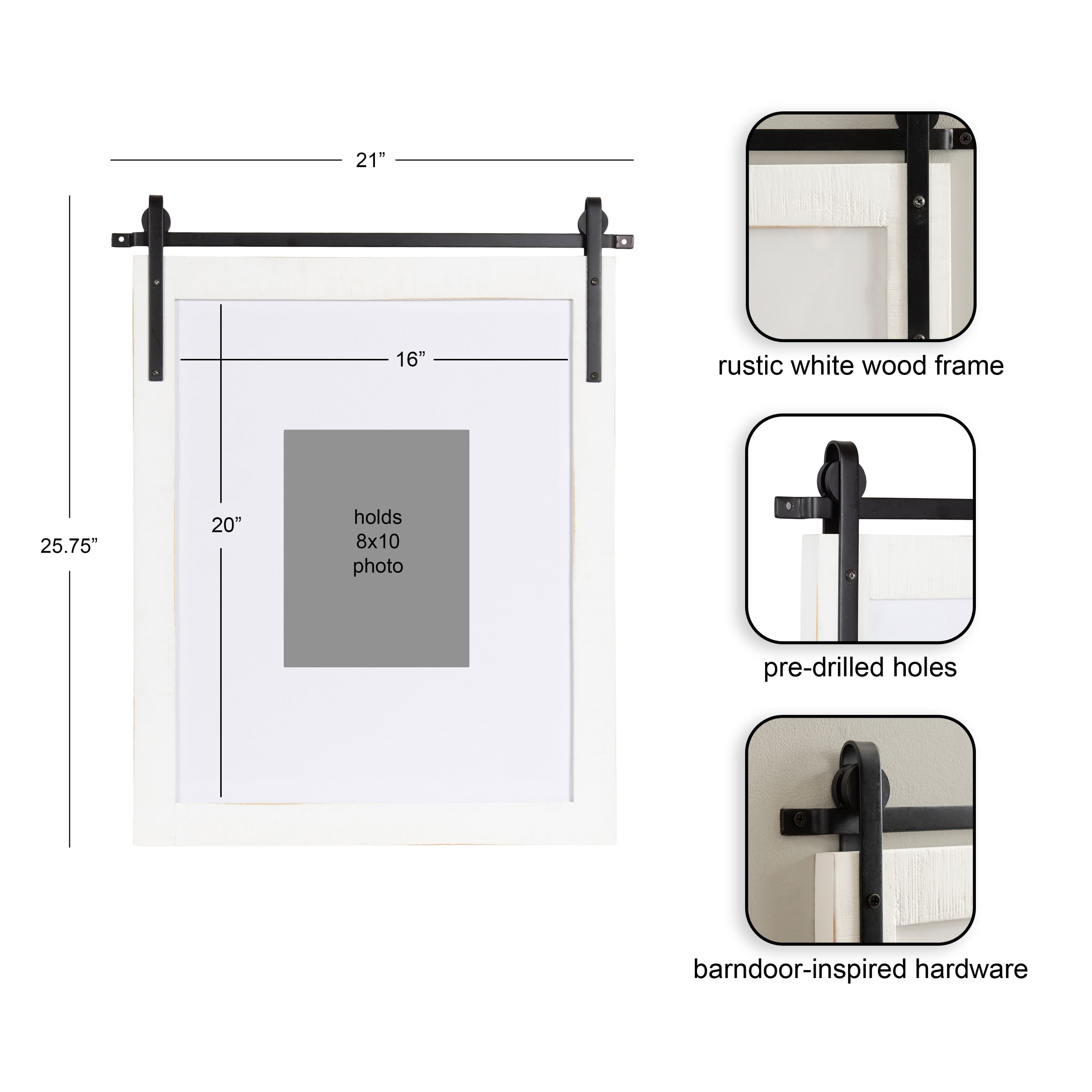 Kate and Laurel 16" x 20" White Cates Wood Picture Frame with 8" x 10" Mat