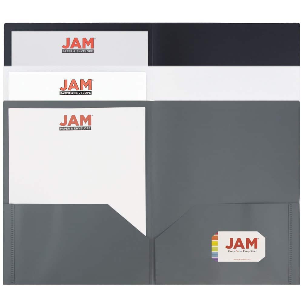 JAM Paper 9.5" x 11.5" Assorted Business Colors Plastic 2 Pocket School POP Folders, 6ct.