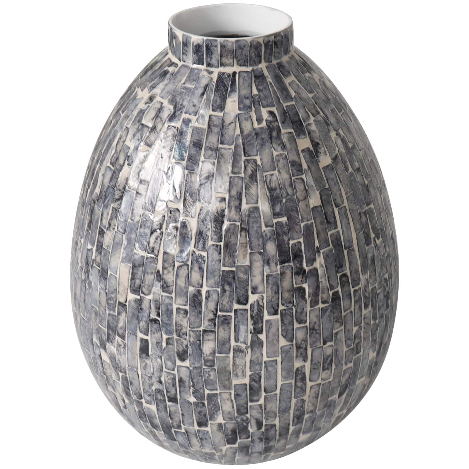 12" Gray Mother of Pearl Handmade Mosaic Inspired Vase