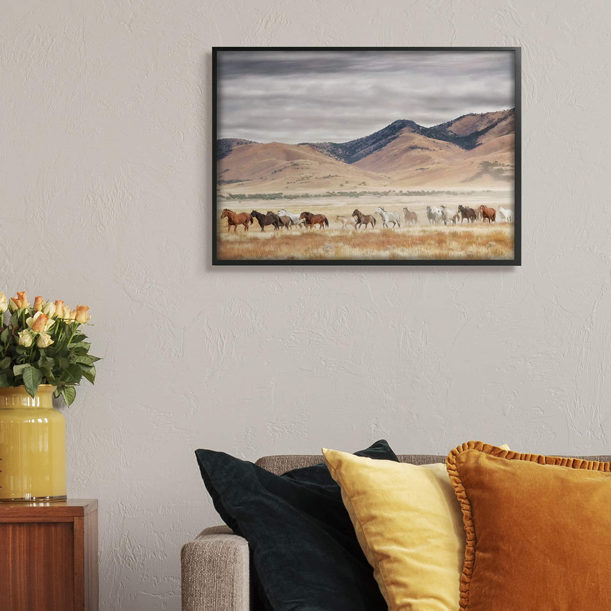 Stupell Industries Wild Horses Roaming Across Western Landscape in Black Frame Wall Art