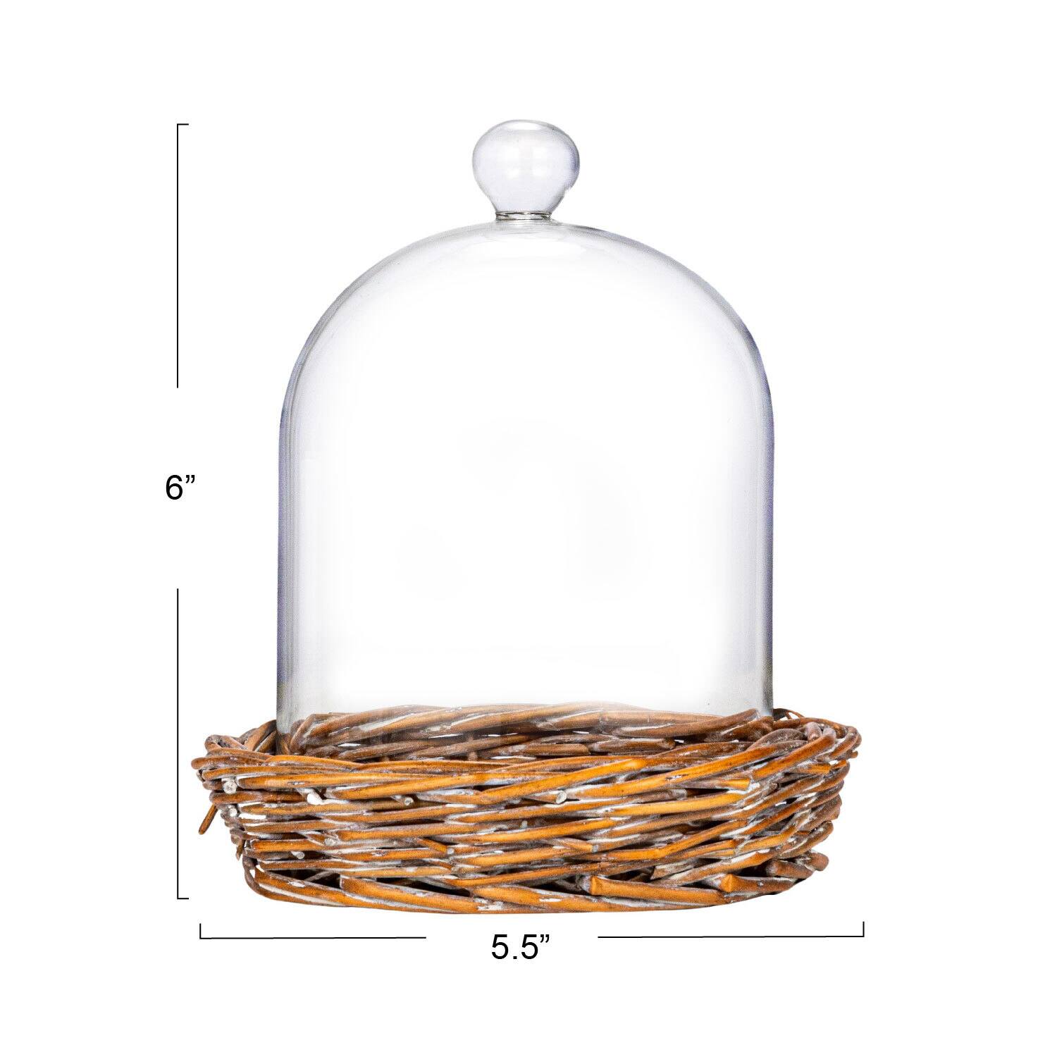 Hello Honey® 6" Round Clear Glass Cloche with Woven Willow Base