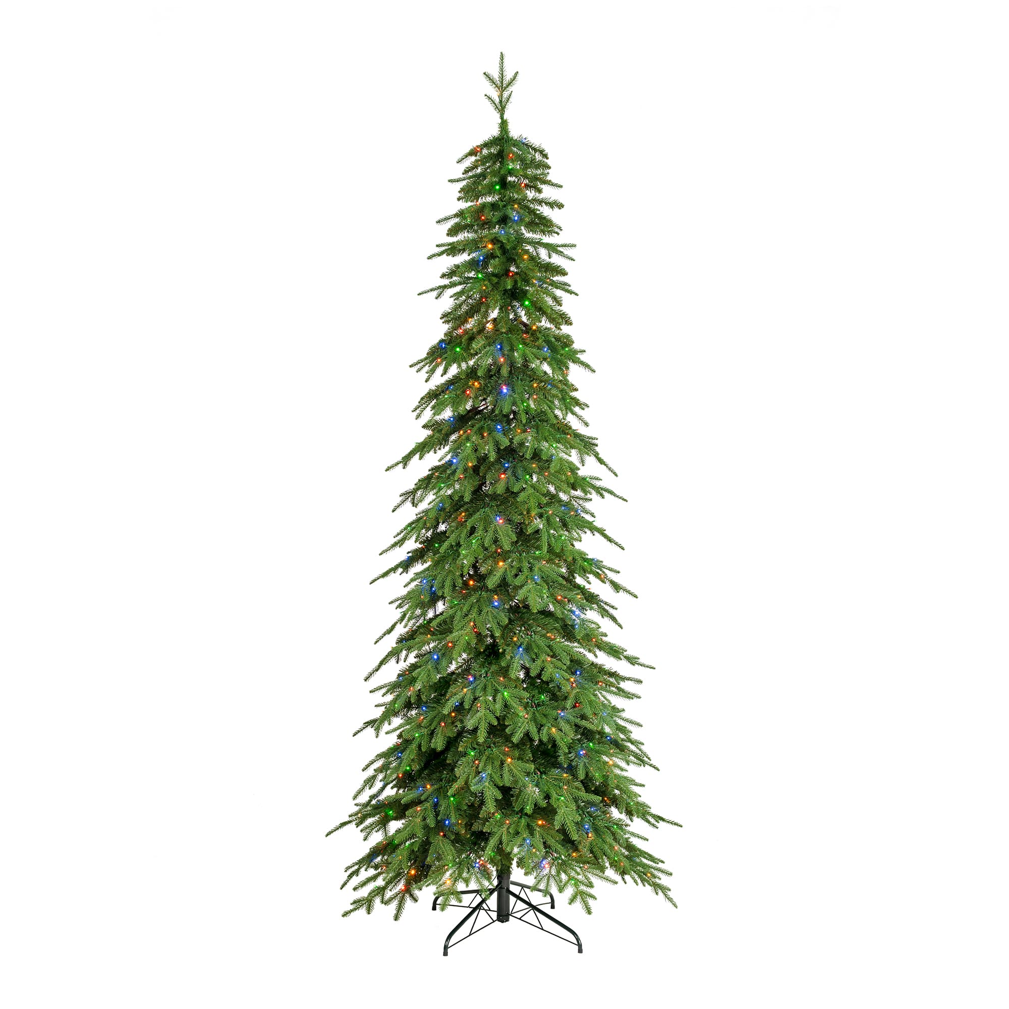 Glitzhome® 9ft. Pre-Lit Green Pencil Spruce Christmas Tree, Warm White & Multi-Color LED Lights
