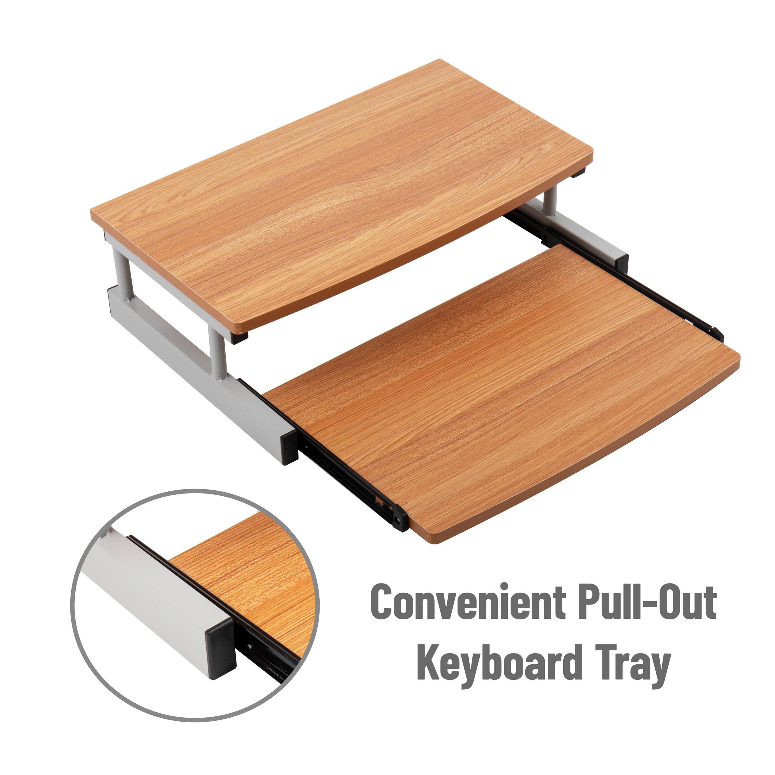 Mind Reader Brown 2-Tier Monitor Stand Riser with Sliding Drawer