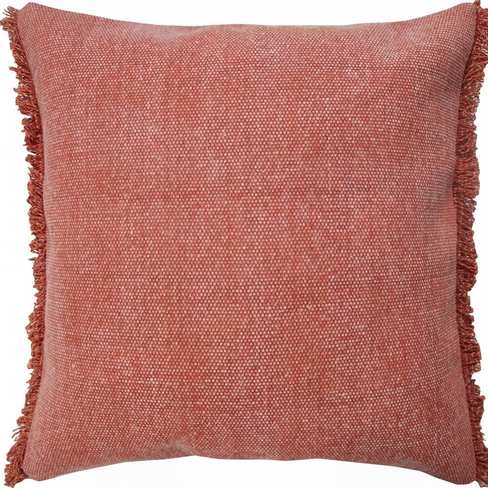 HomeRoots 20" x 20" Dusty Rose Cotton Throw Pillow with Fringe