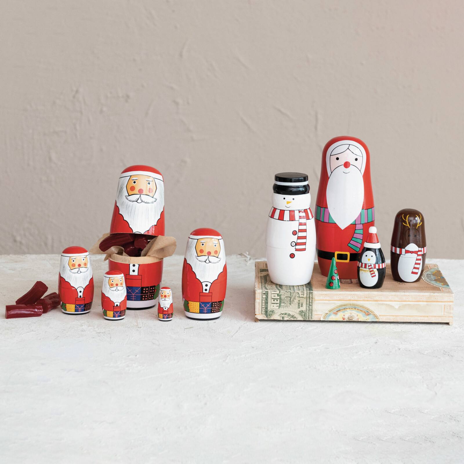 Hello Honey® Wood Holiday Icon Nesting Doll Set