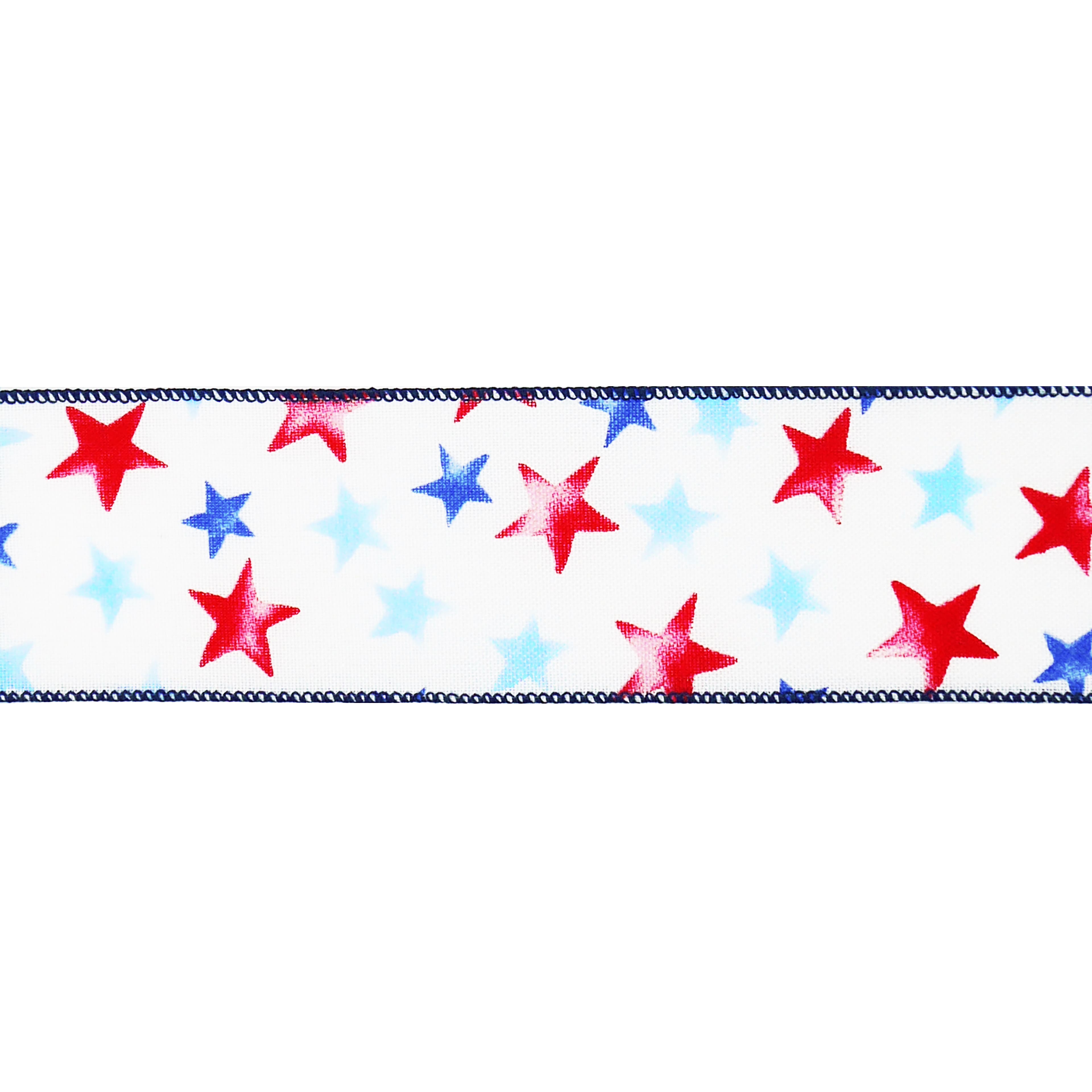 2.5" x 6.6yd. Red, White & Blue Stars Wired Cross Linen Ribbon by Celebrate It®