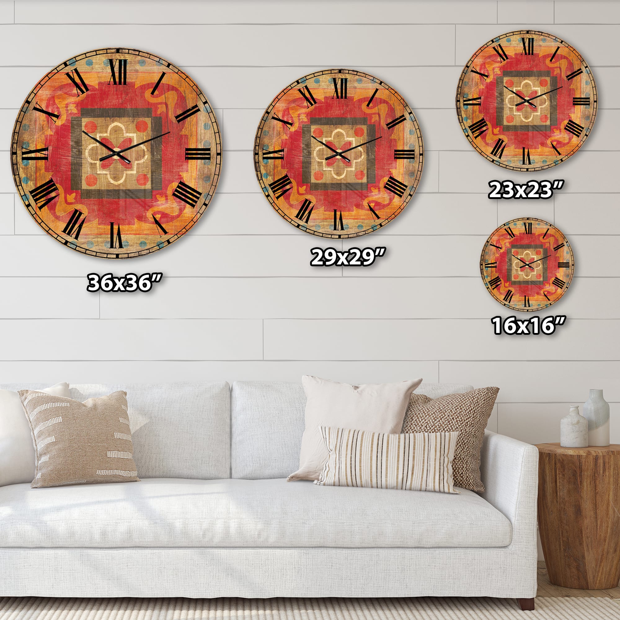 Designart 'Moroccan Orange Tiles Collage Ii Bohemian Wall Clock