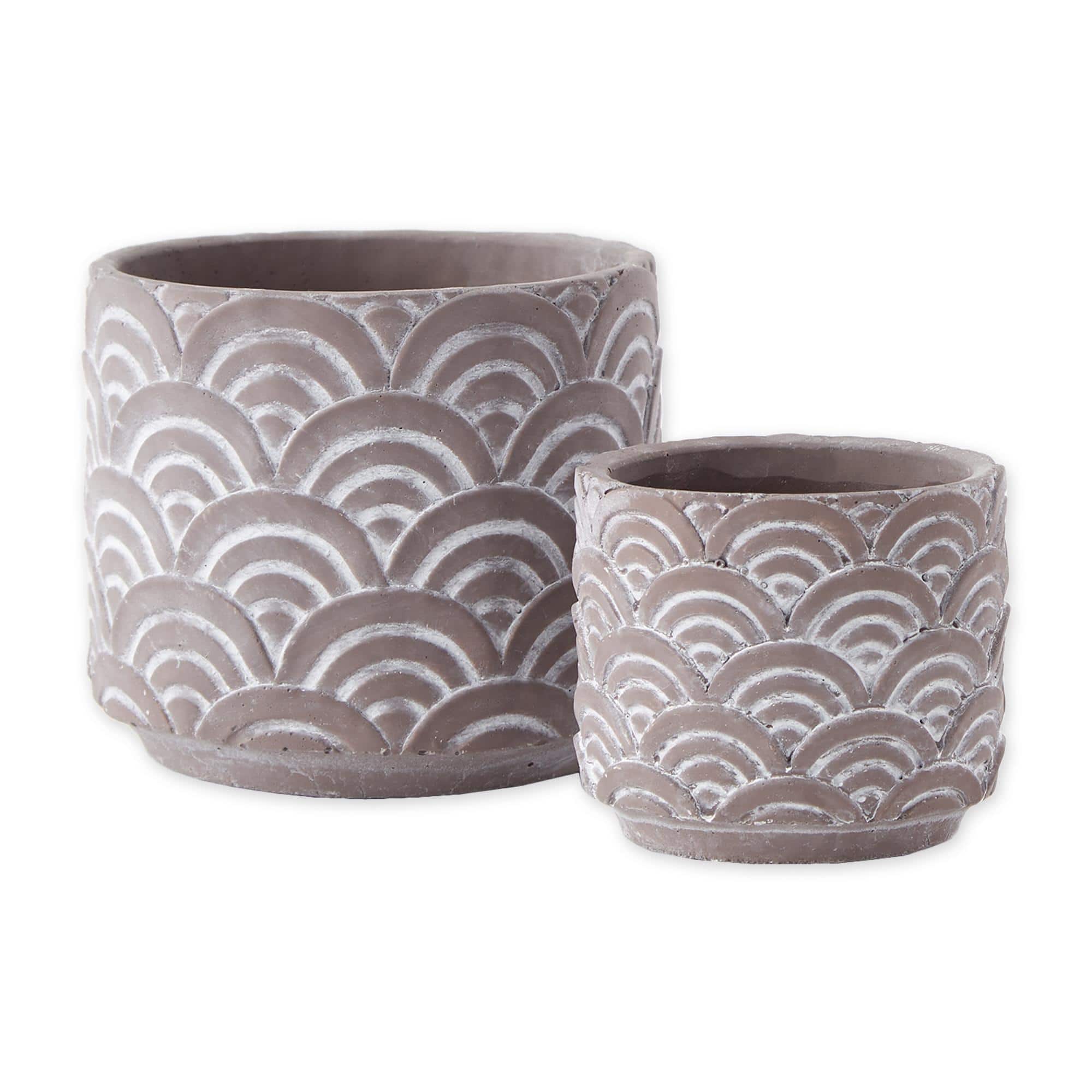 Black Scalloped Cement Flower Pot Set