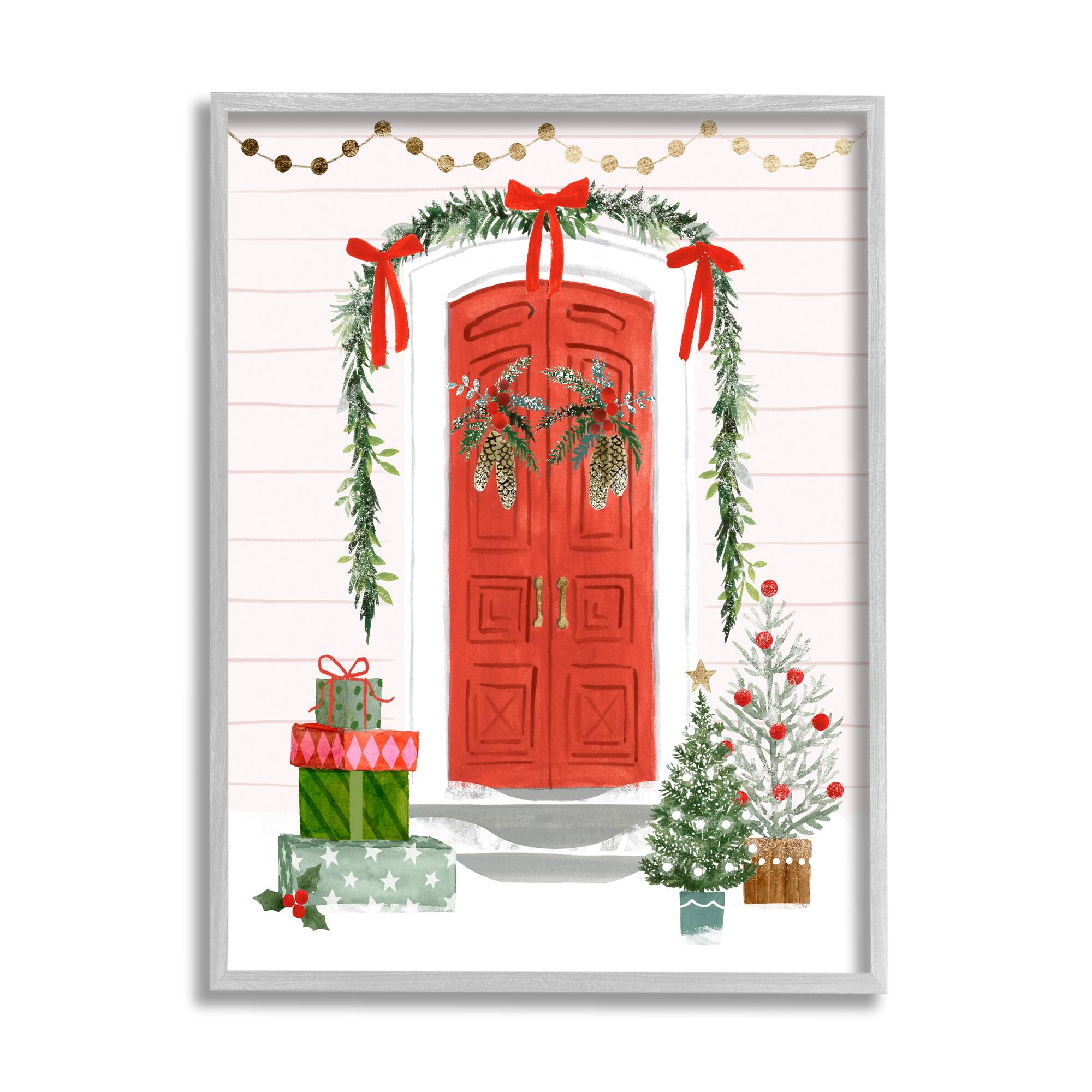 Stupell Industries Red Jolly Christmas Doorway Framed Giclee Art
