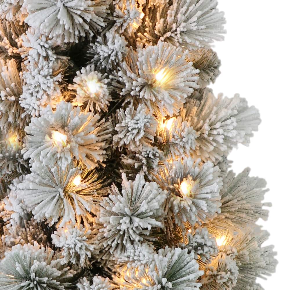 6 Pack: 4.5ft. Pre-Lit Flocked Portland Pine Pencil Artificial Christmas Tree, Clear Lights
