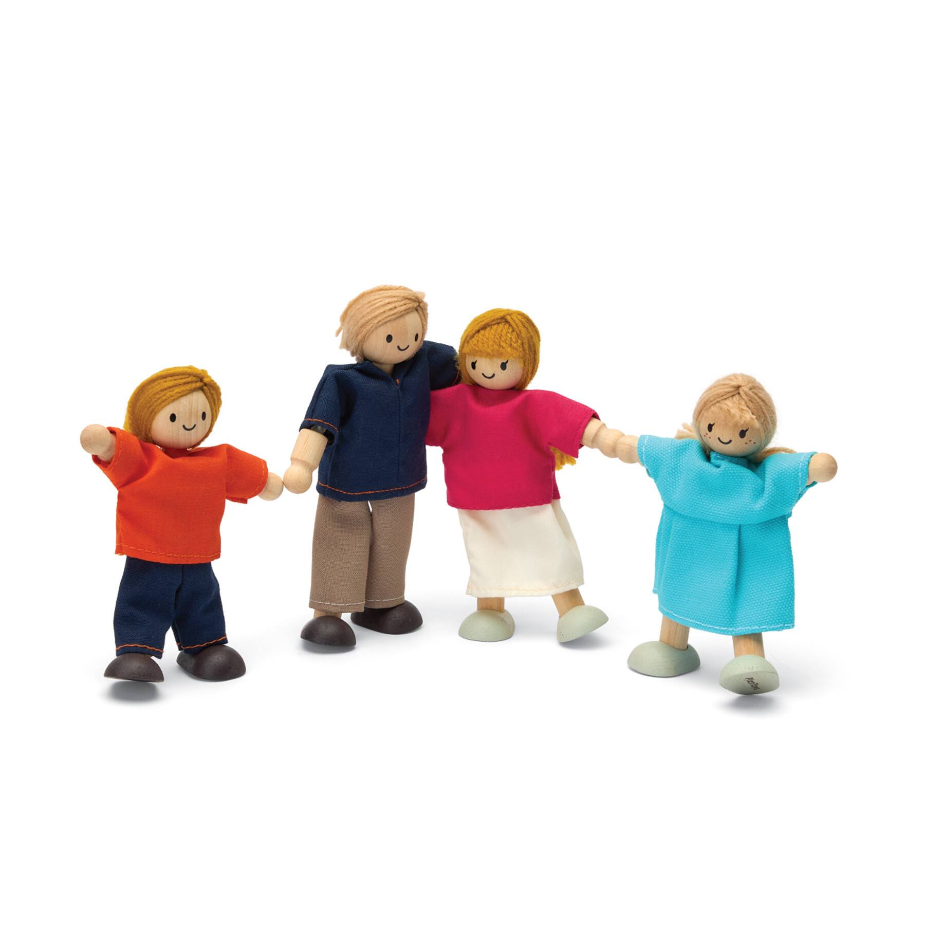 PlanToys Light Skin Tone & Blonde Hair Wood Doll Family Set